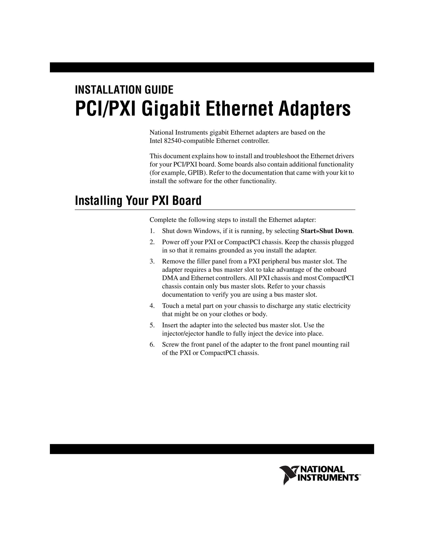 National Instruments Gigabit Ethernet Adapters Network Card User Manual