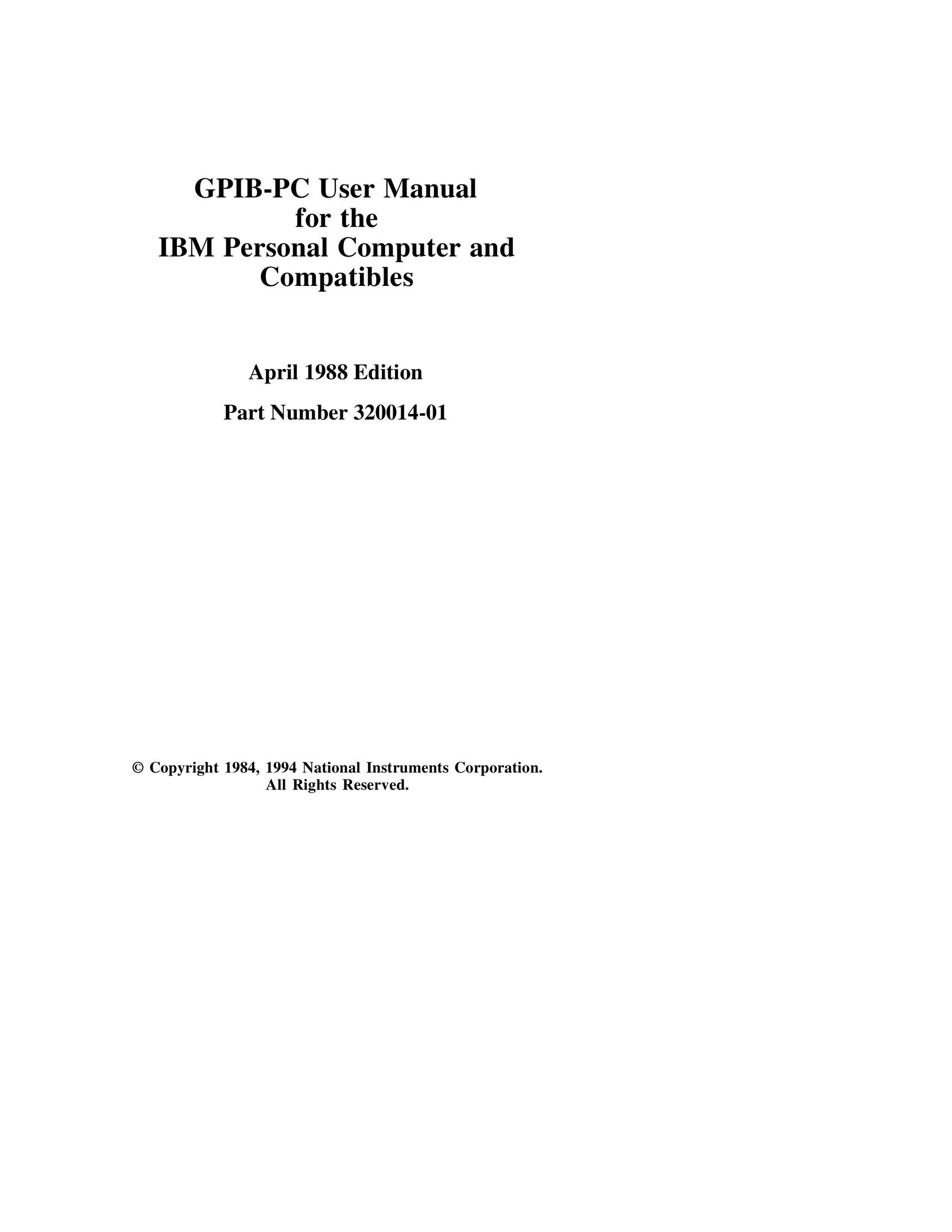 National Instruments GPIB-PC Network Card User Manual