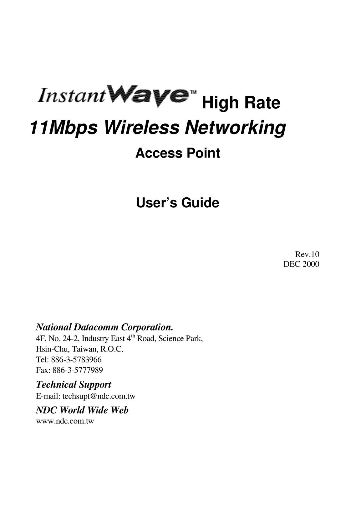 NDC comm Instant Wave Network Card User Manual