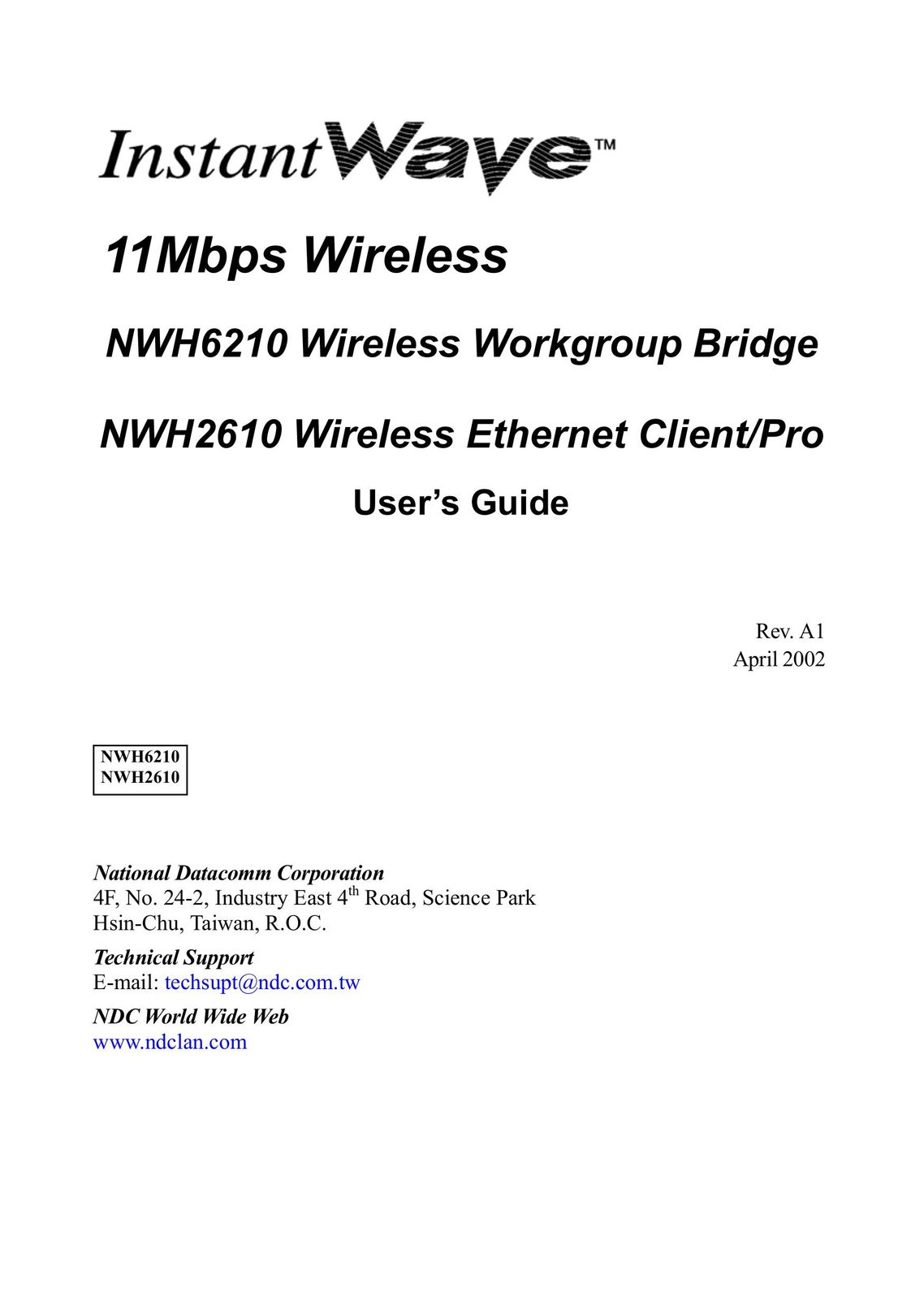 NDC comm NWH2610 Network Card User Manual