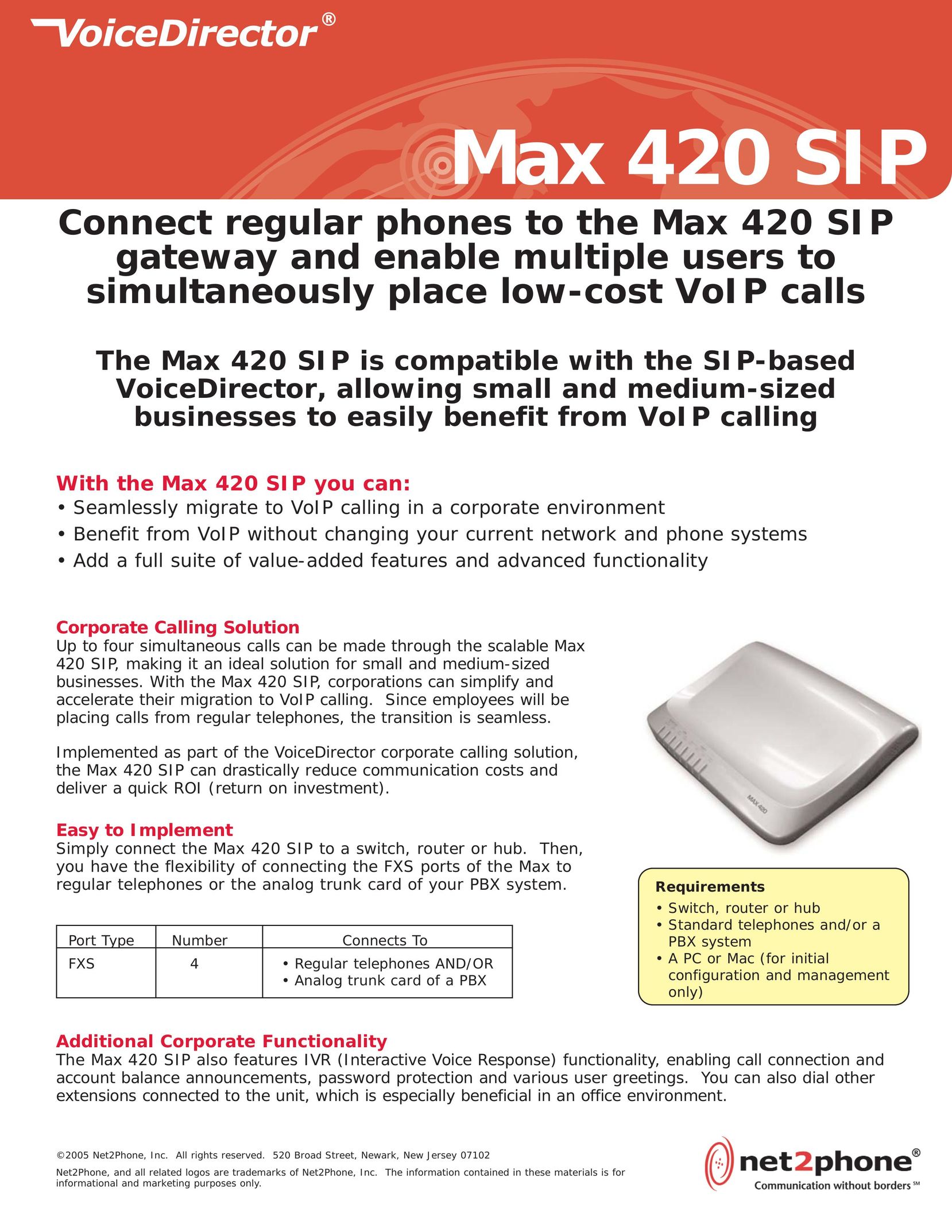 Net2Phone Max 420 SIP Network Card User Manual