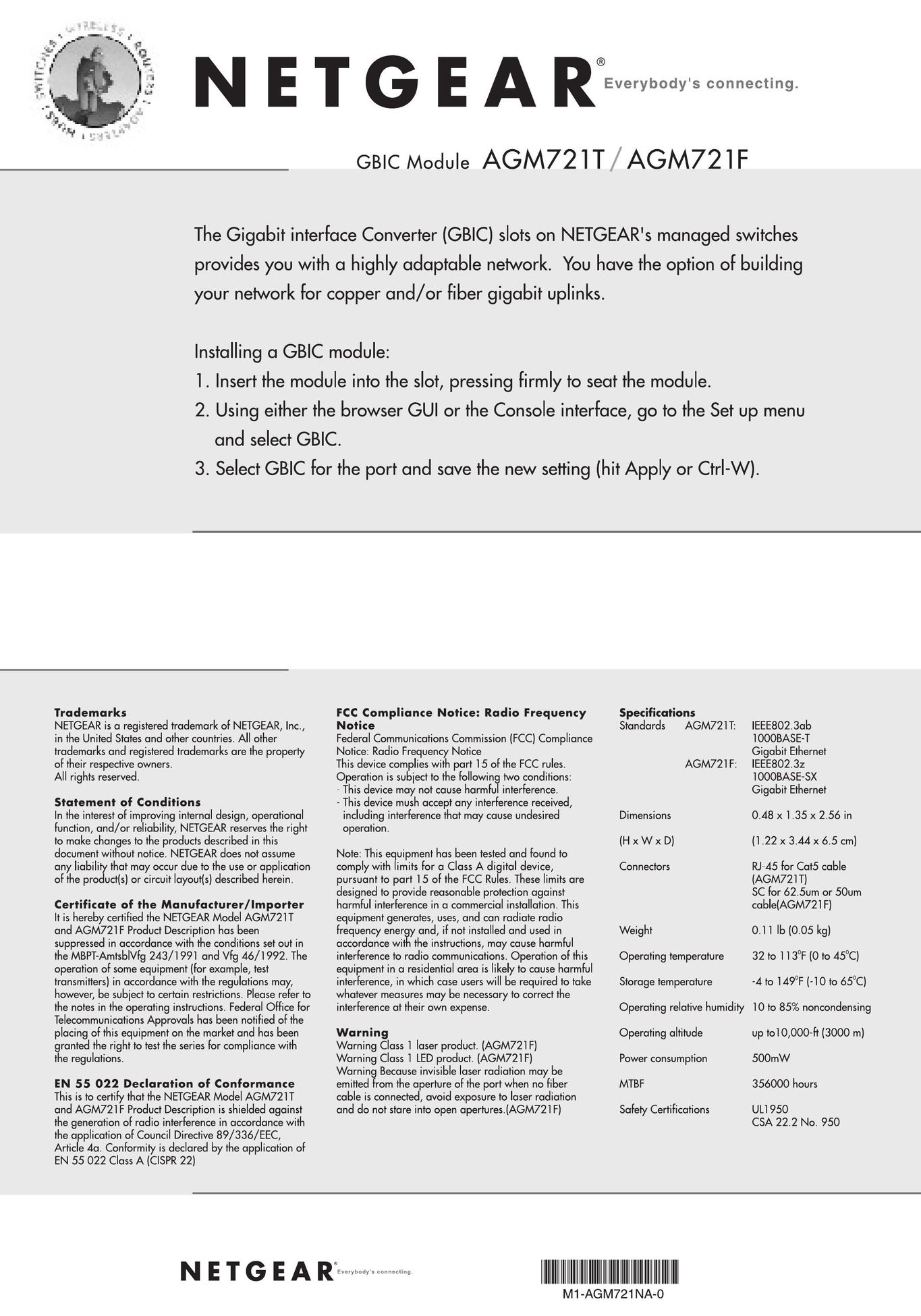 NETGEAR AGM721T Network Card User Manual
