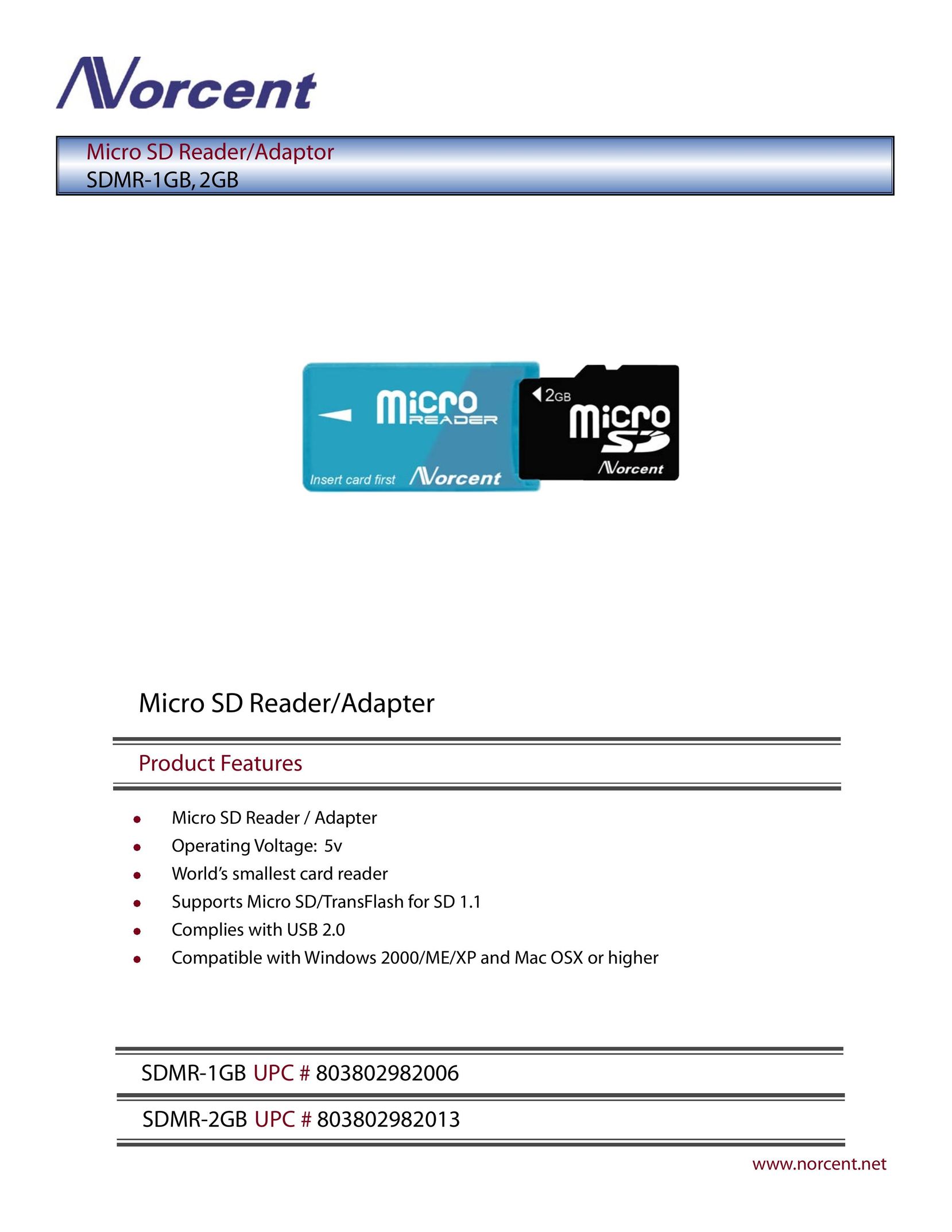 Norcent Technologies SDMR-1GB Network Card User Manual
