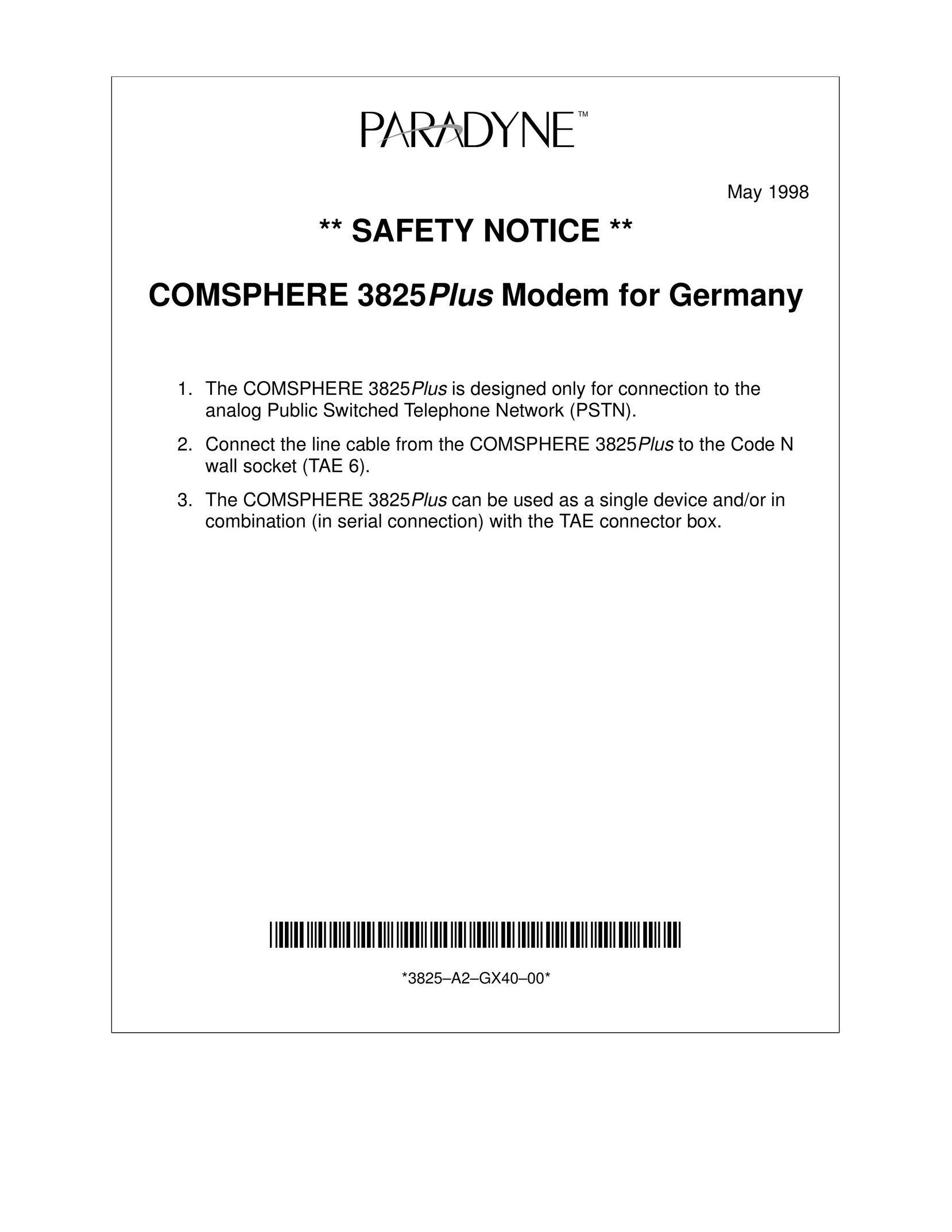 Paradyne 3825-A2-GX40-00 Network Card User Manual