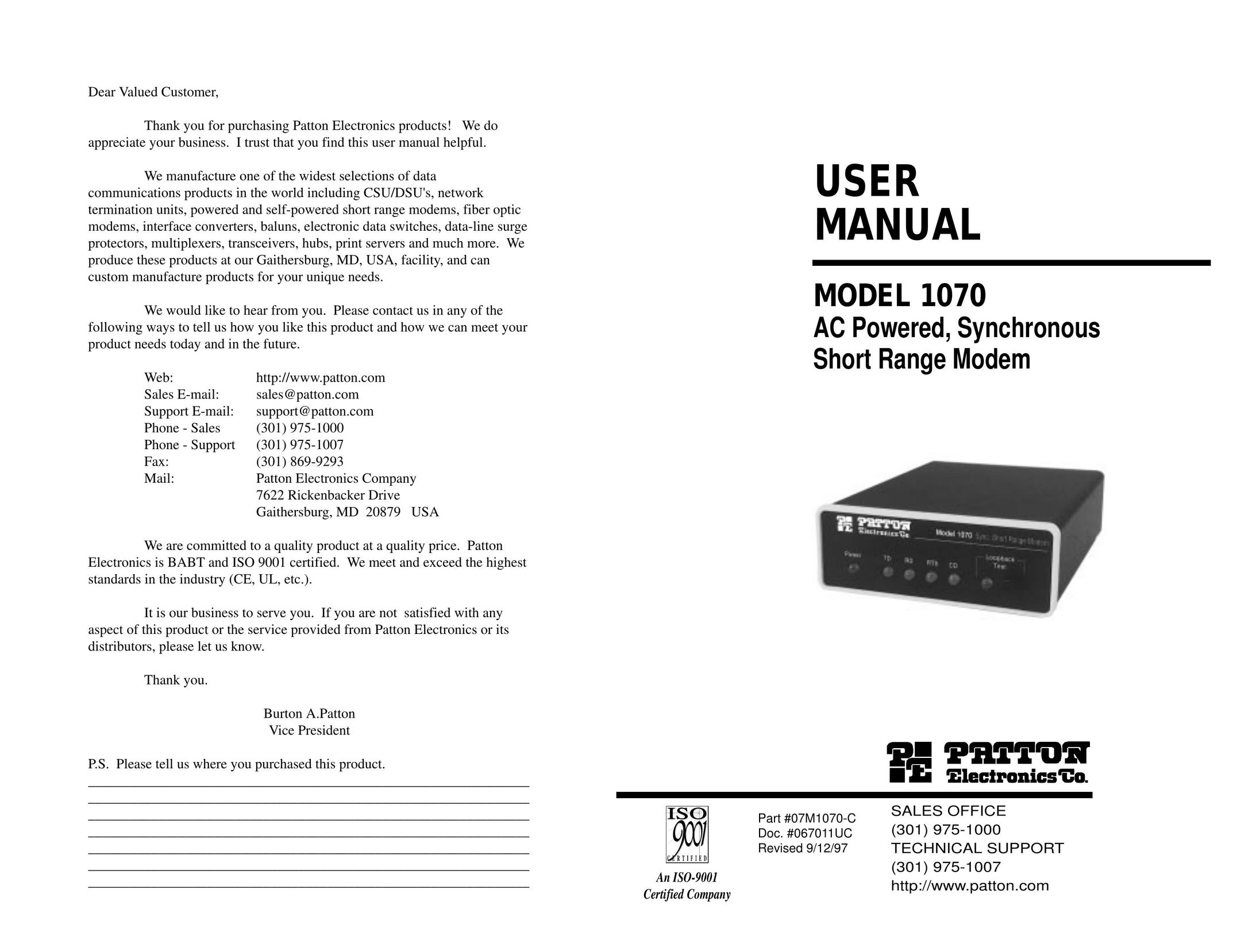Patton electronic 1070 Network Card User Manual