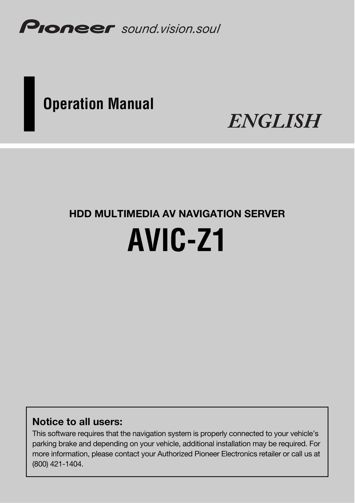 Pioneer AVIC-Z1 Network Card User Manual