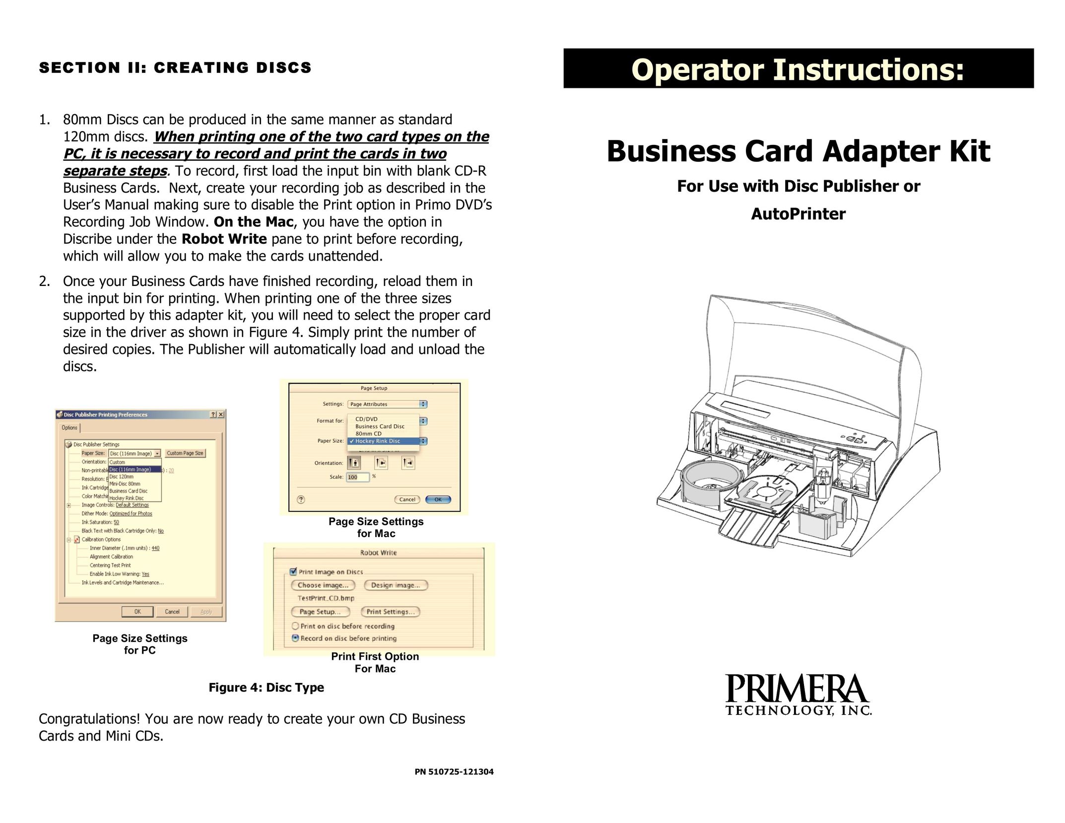 Primera Technology PN 510725-121304 Network Card User Manual