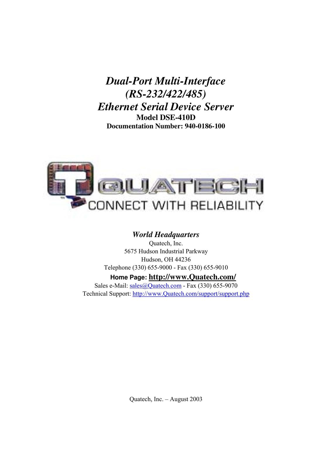 Quatech DSE-410D Network Card User Manual