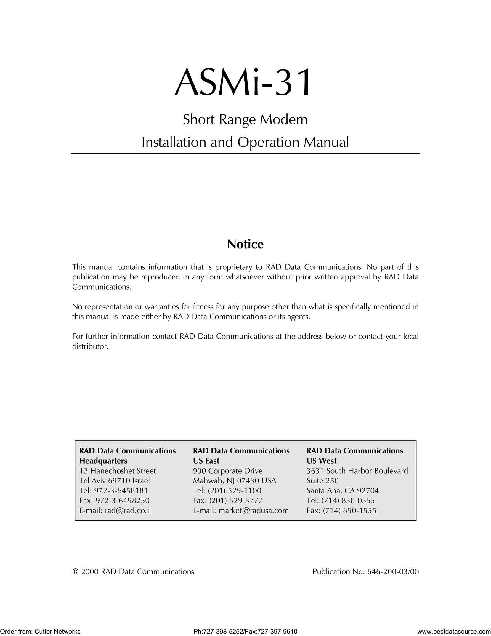 RAD Data comm ASMi-31 Network Card User Manual