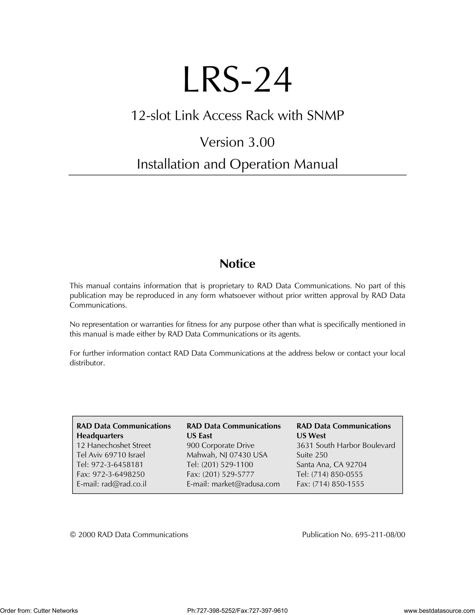 RAD Data comm LRS-24 Network Card User Manual