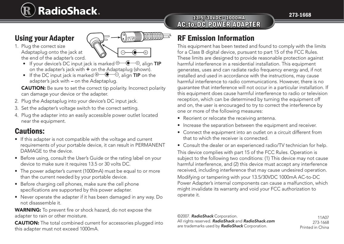 Radio Shack 273-1668 Network Card User Manual