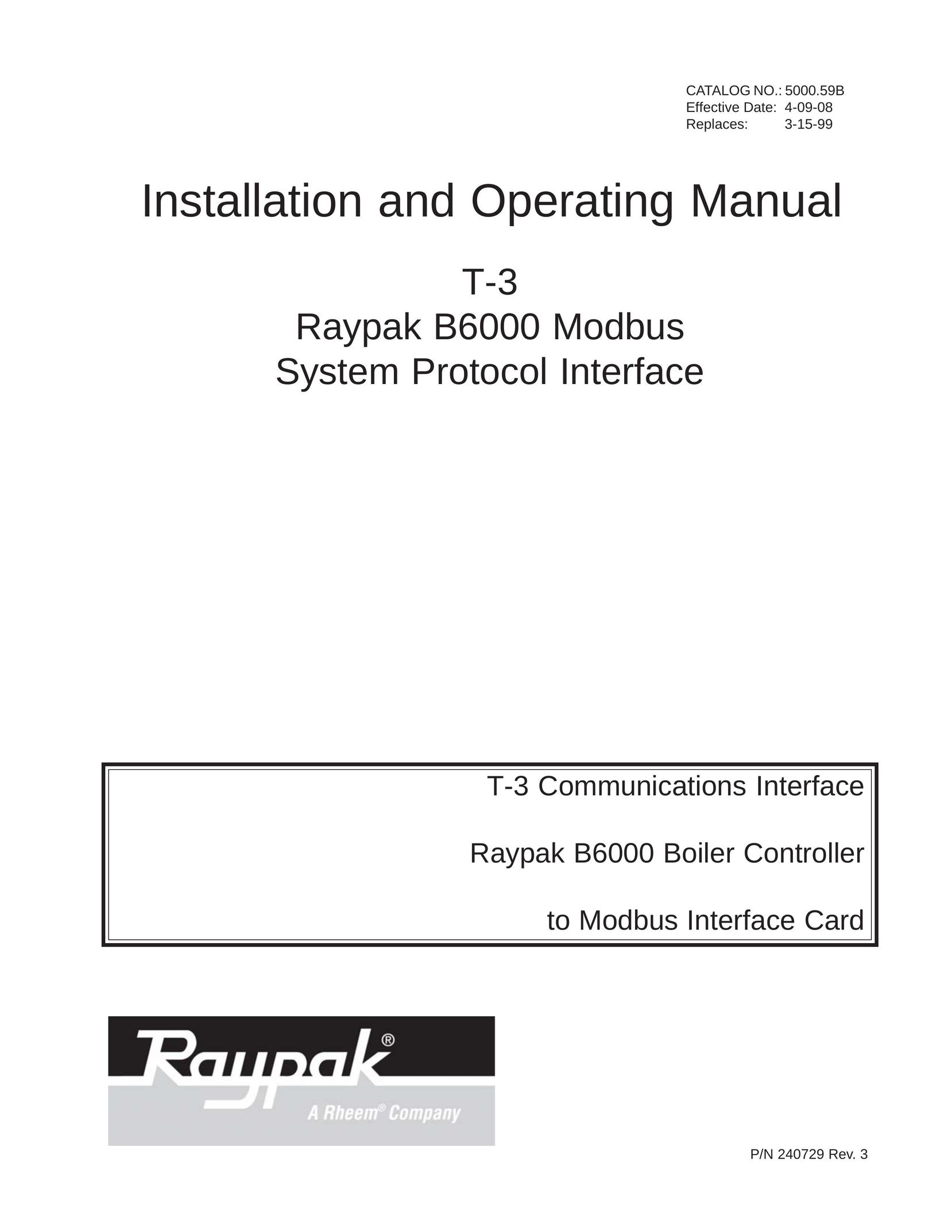 Raypak B6000 Network Card User Manual