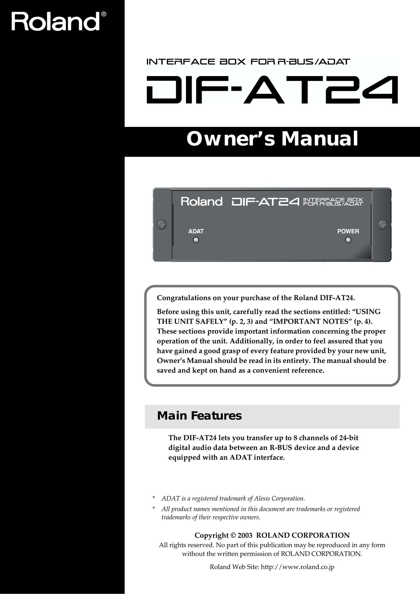Roland DIF-AT24 Network Card User Manual