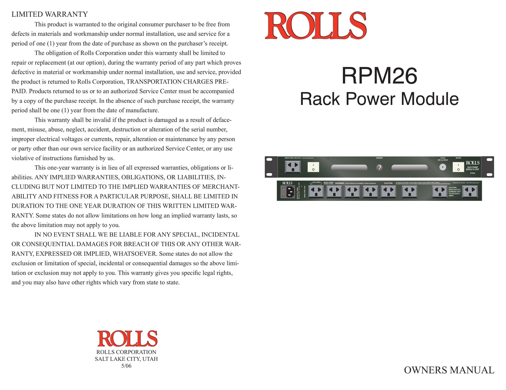 Rolls RPM26 Network Card User Manual