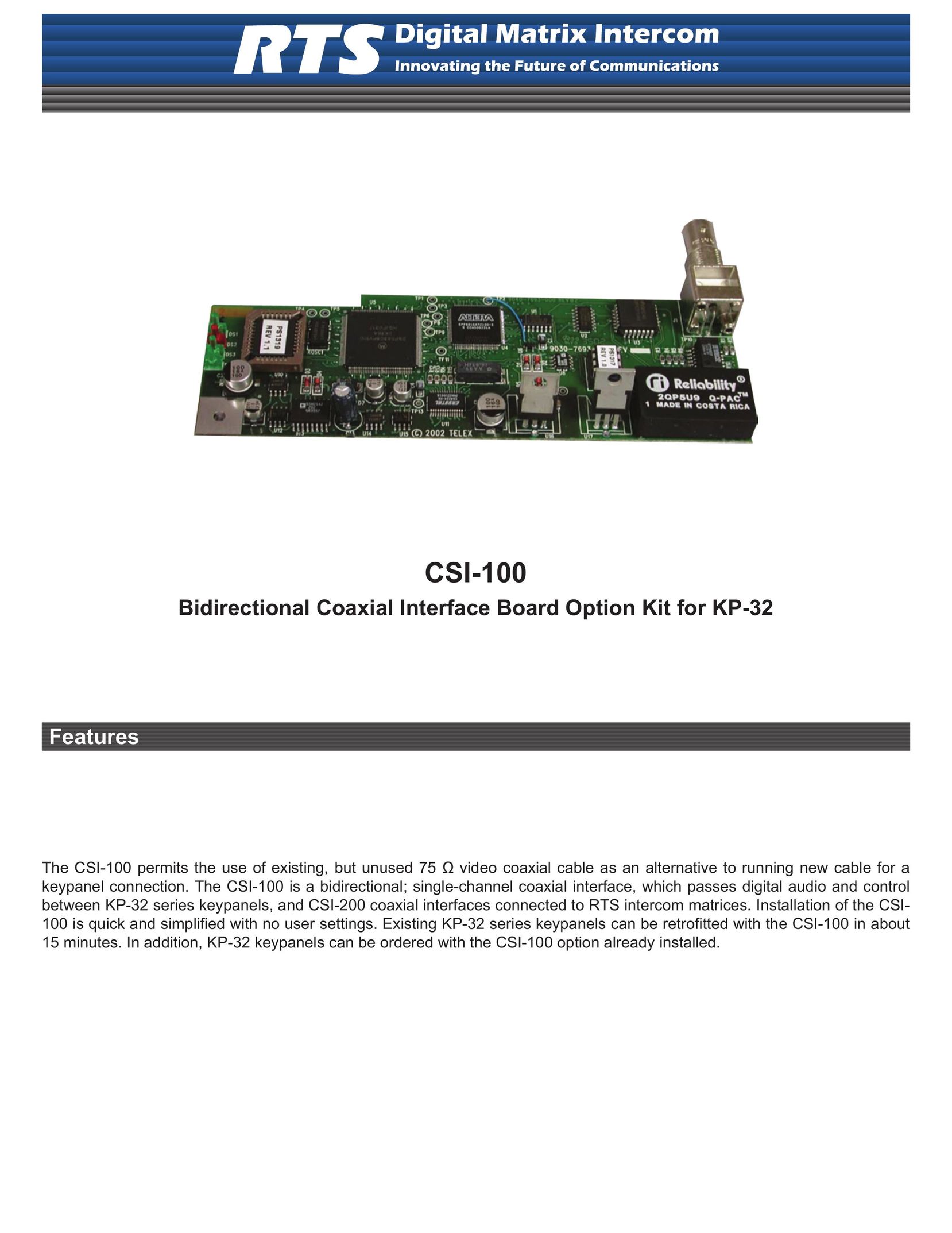 RTS CSI-100 Network Card User Manual