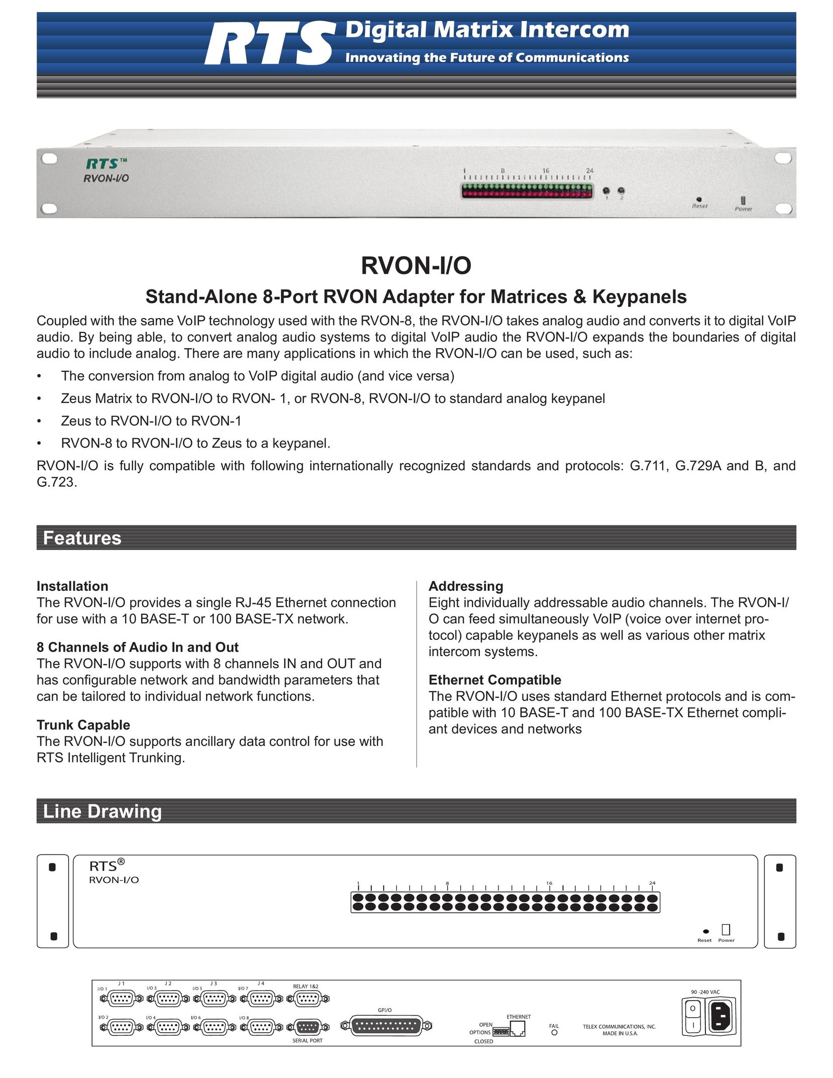 RTS RVON-I/O Network Card User Manual