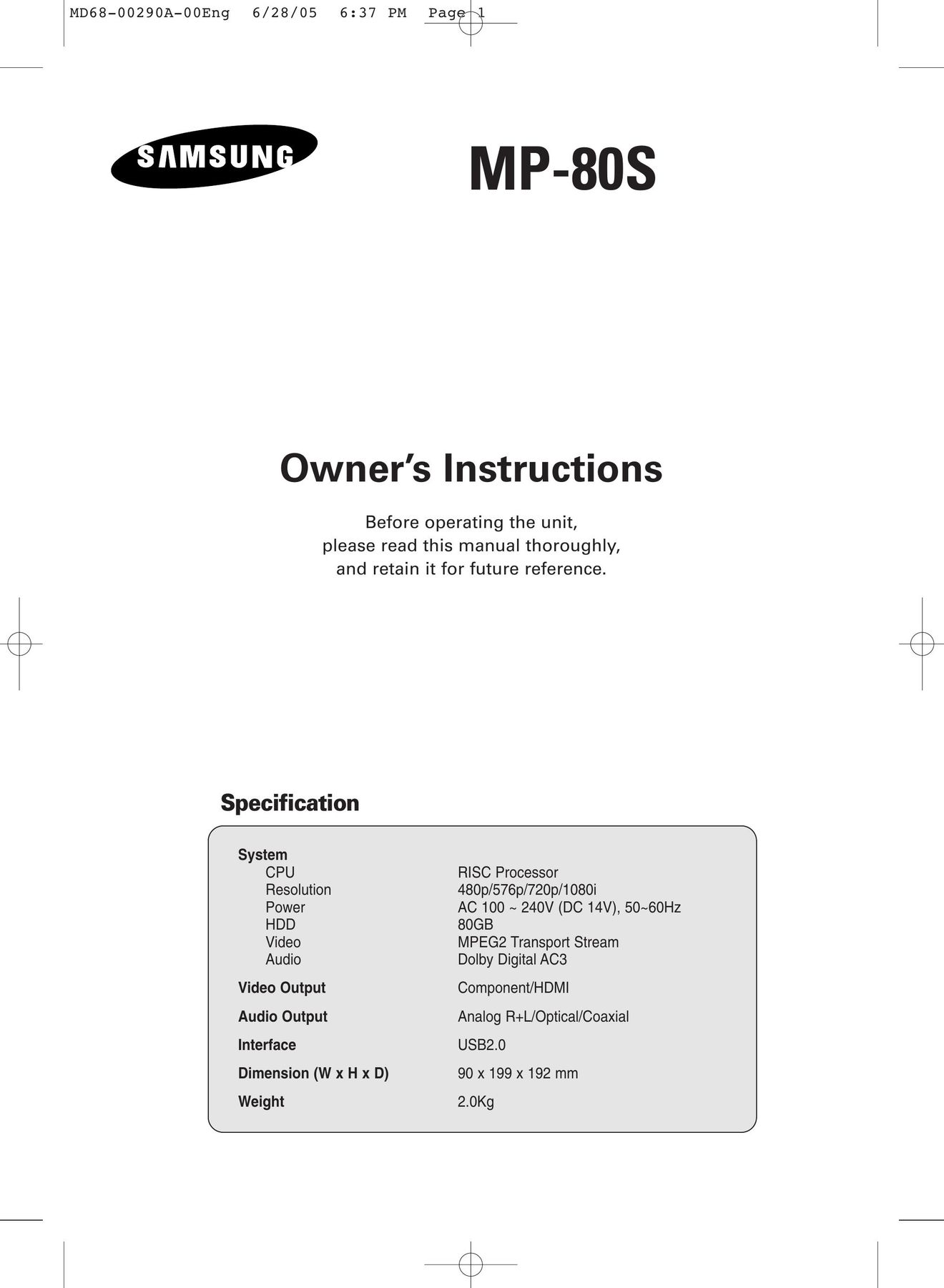 Samsung MP-80S Network Card User Manual