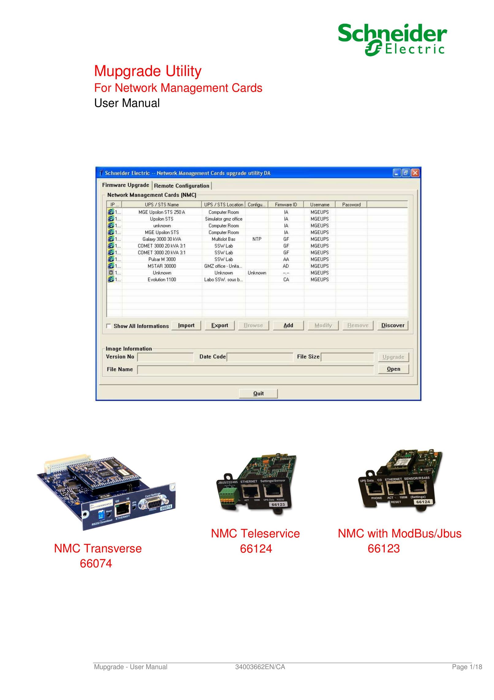 Schneider Electric 66074 Network Card User Manual