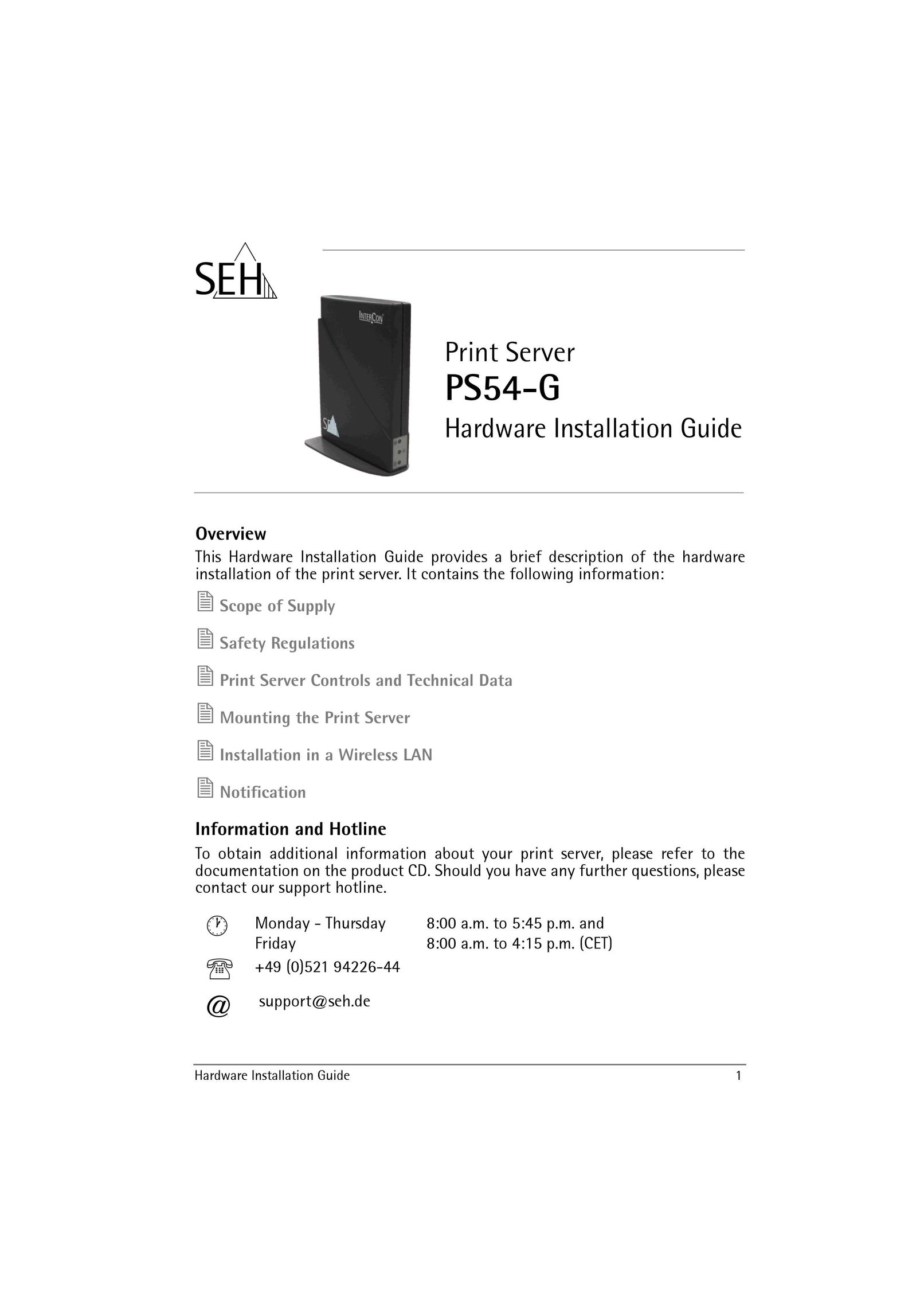 SEH Computertechnik PS54-G Network Card User Manual