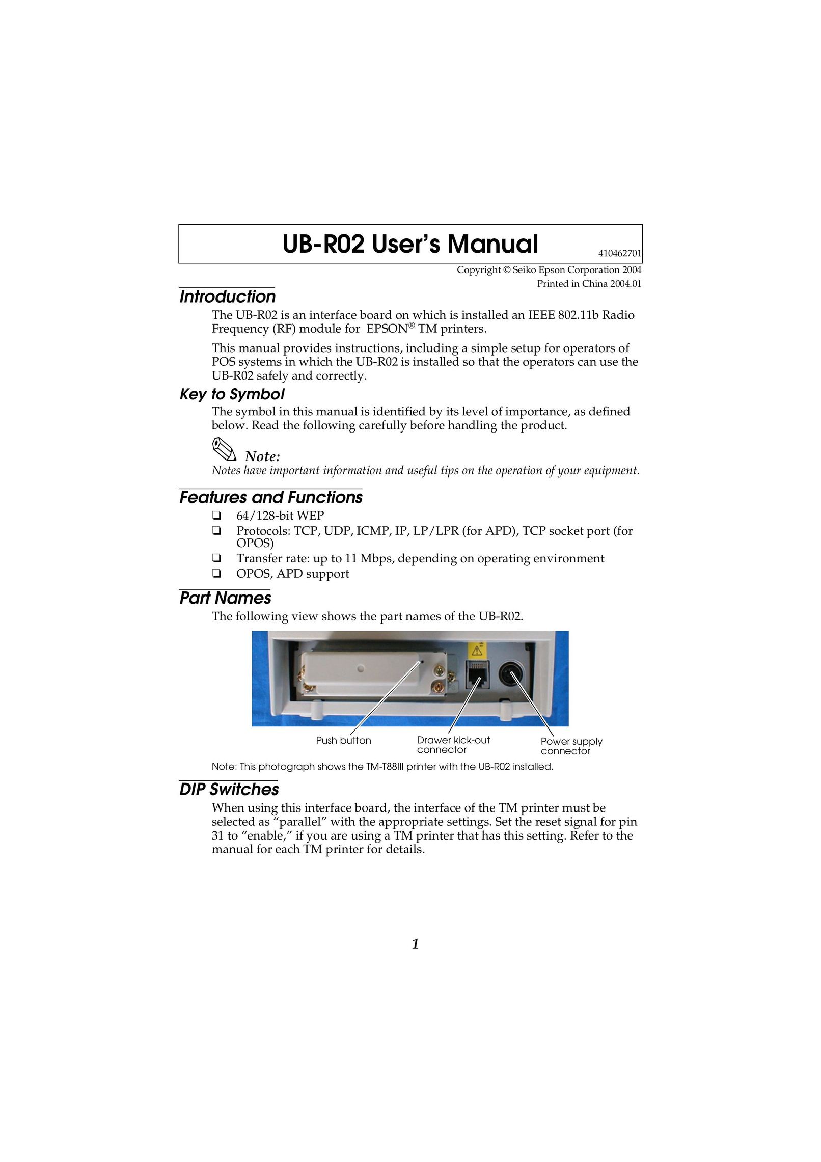 Seiko Group UB-R02 Network Card User Manual