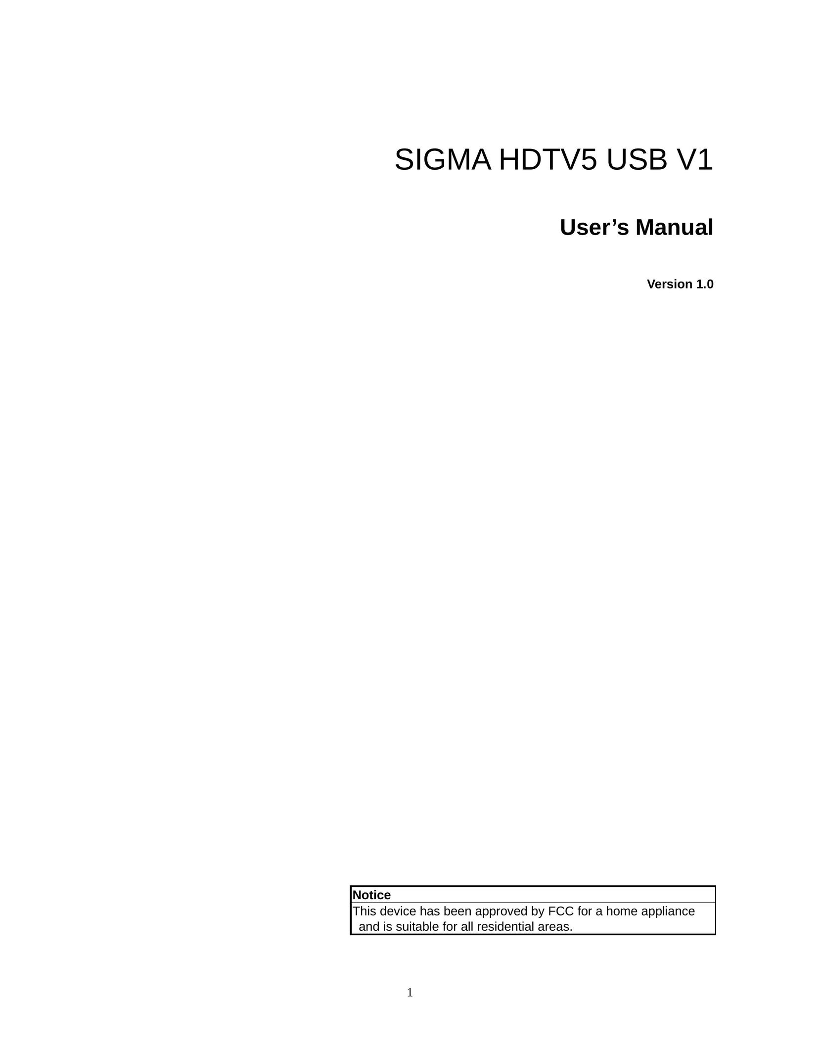 Sigma HDTV5 Network Card User Manual