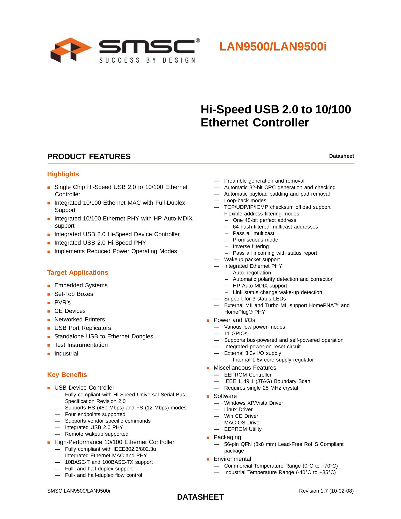 SMSC LAN9500 Network Card User Manual