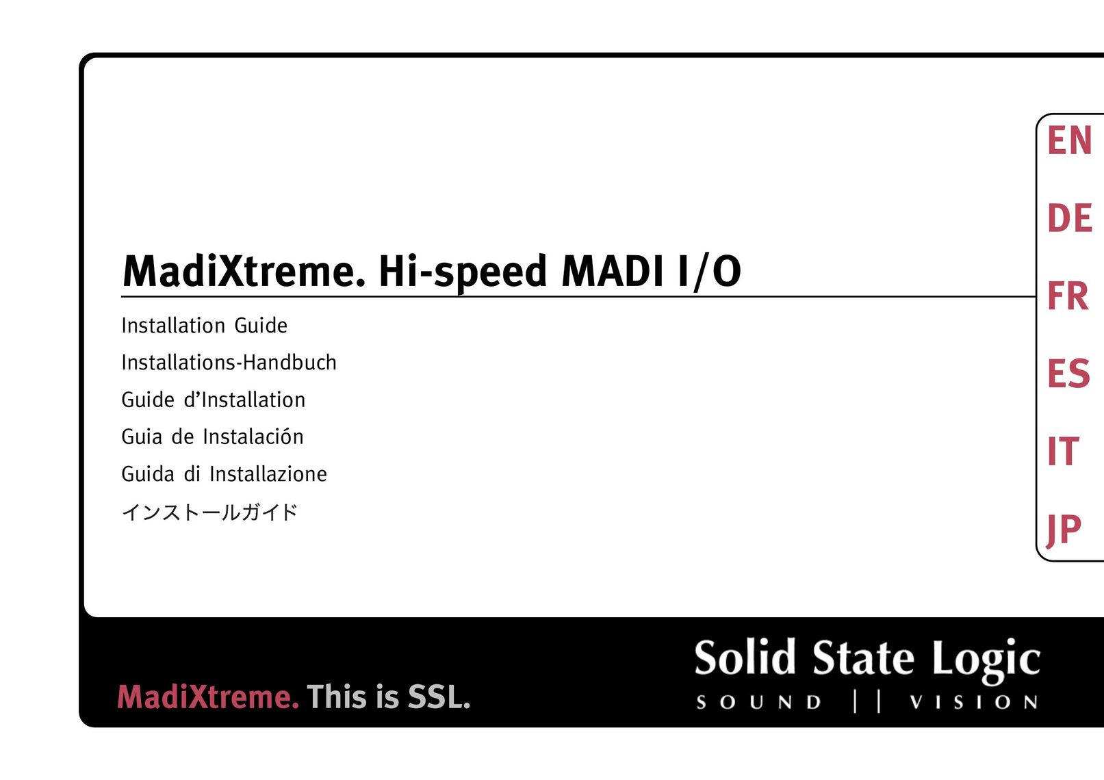 Solid State Logic MADI I/O Network Card User Manual