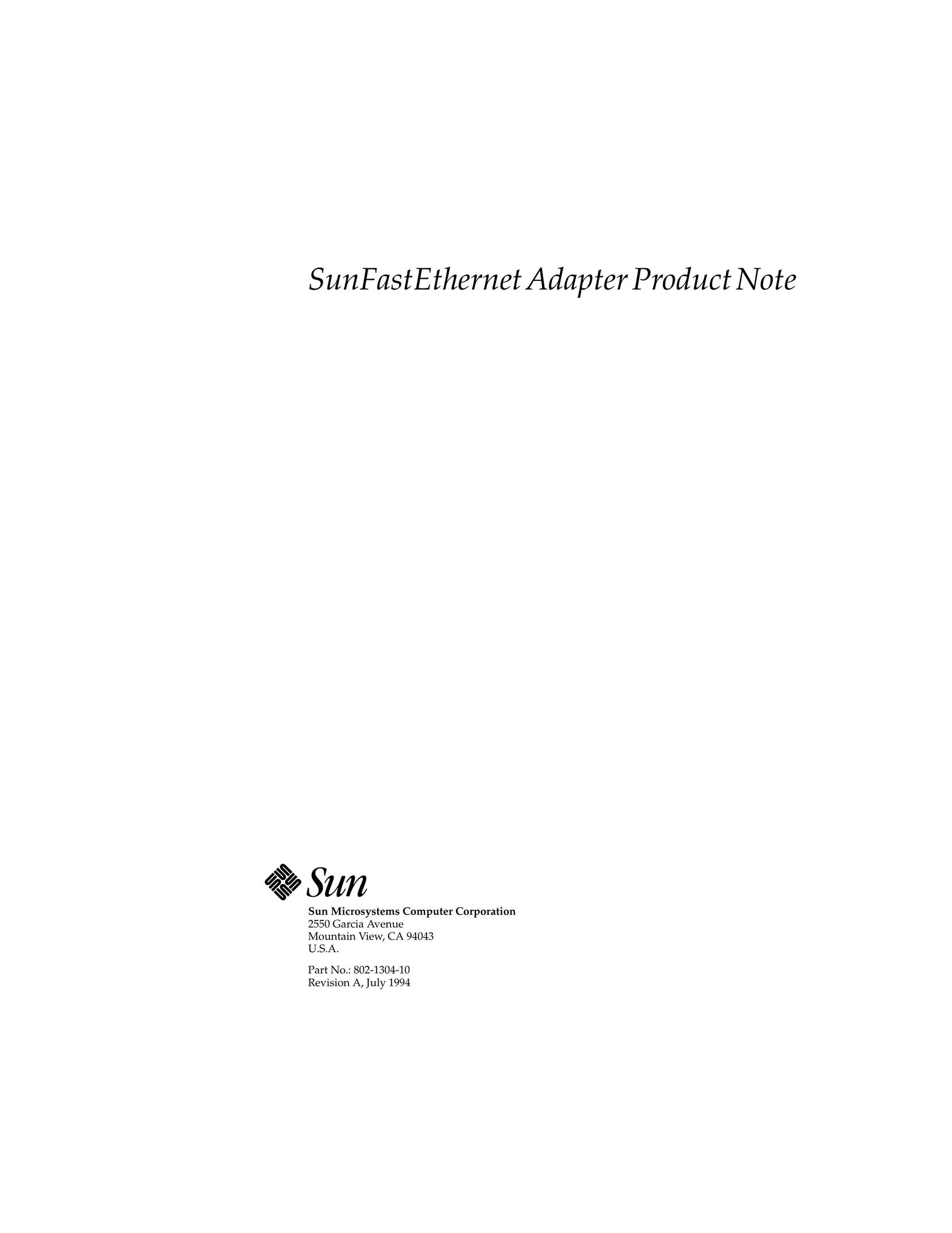 Sun Microsystems 802-1304-10 Network Card User Manual