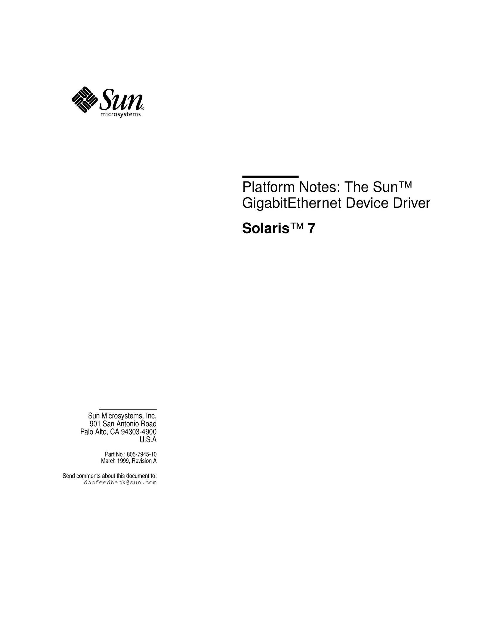 Sun Microsystems 805-7945-10 Network Card User Manual