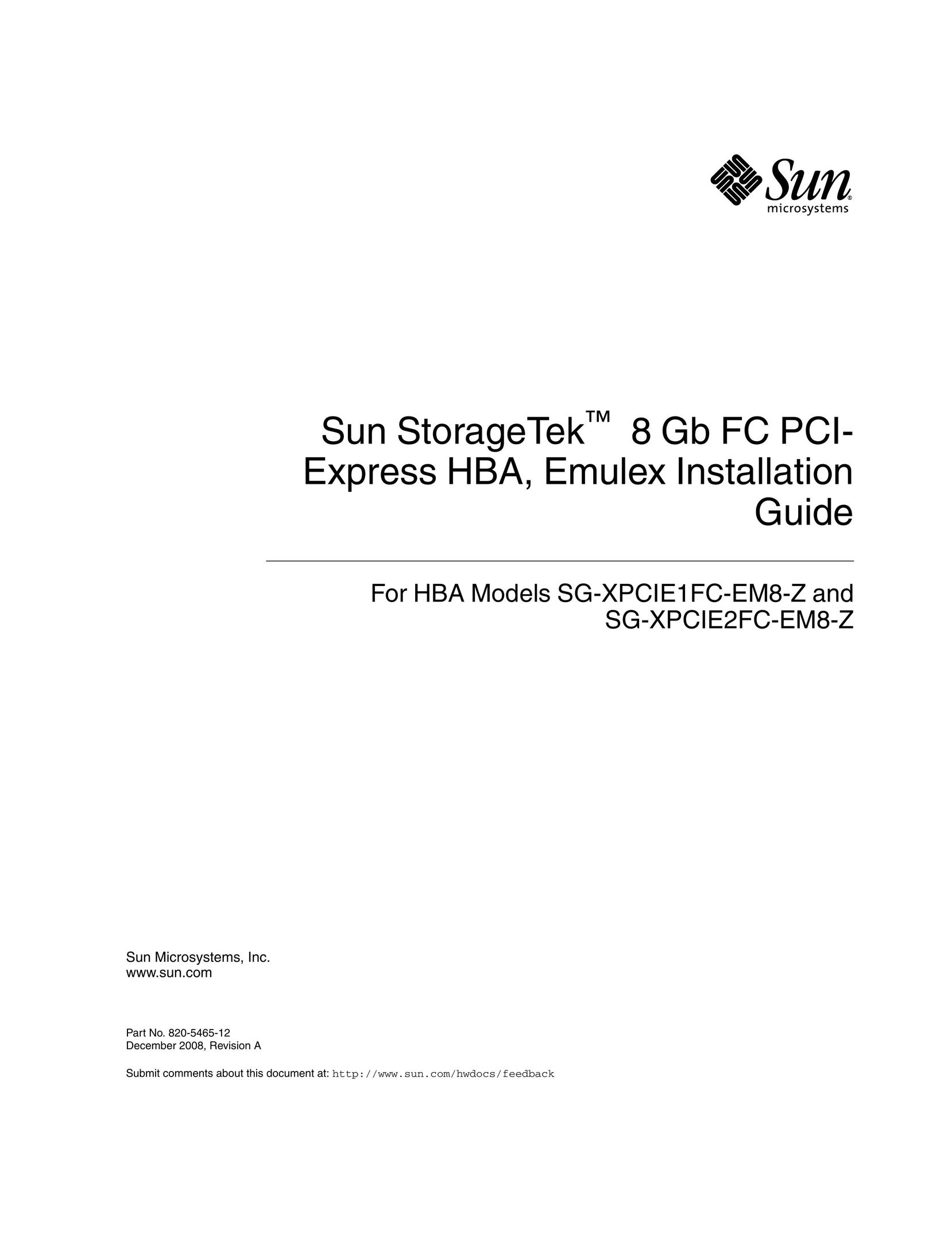 Sun Microsystems SG-XPCIE1FC-EM8-Z Network Card User Manual