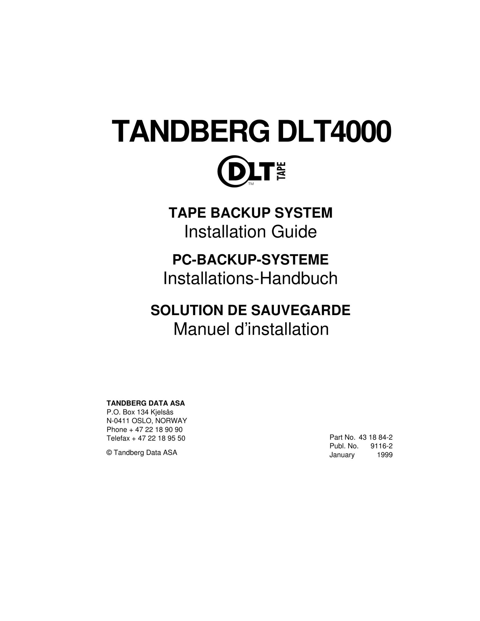Tandberg Data DLT4000 Network Card User Manual