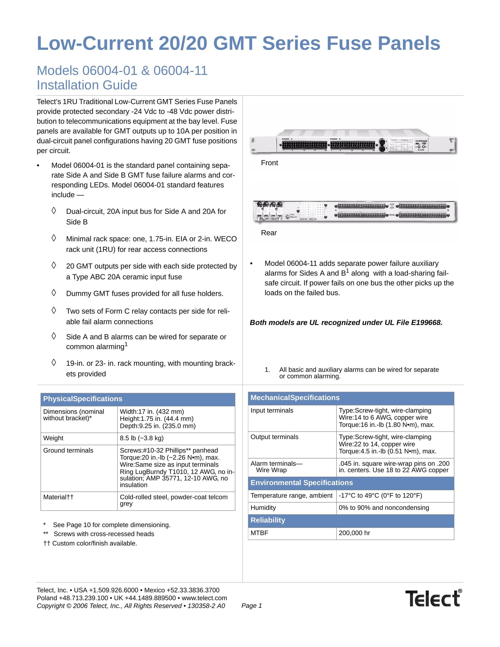 Telect 06004-01 Network Card User Manual