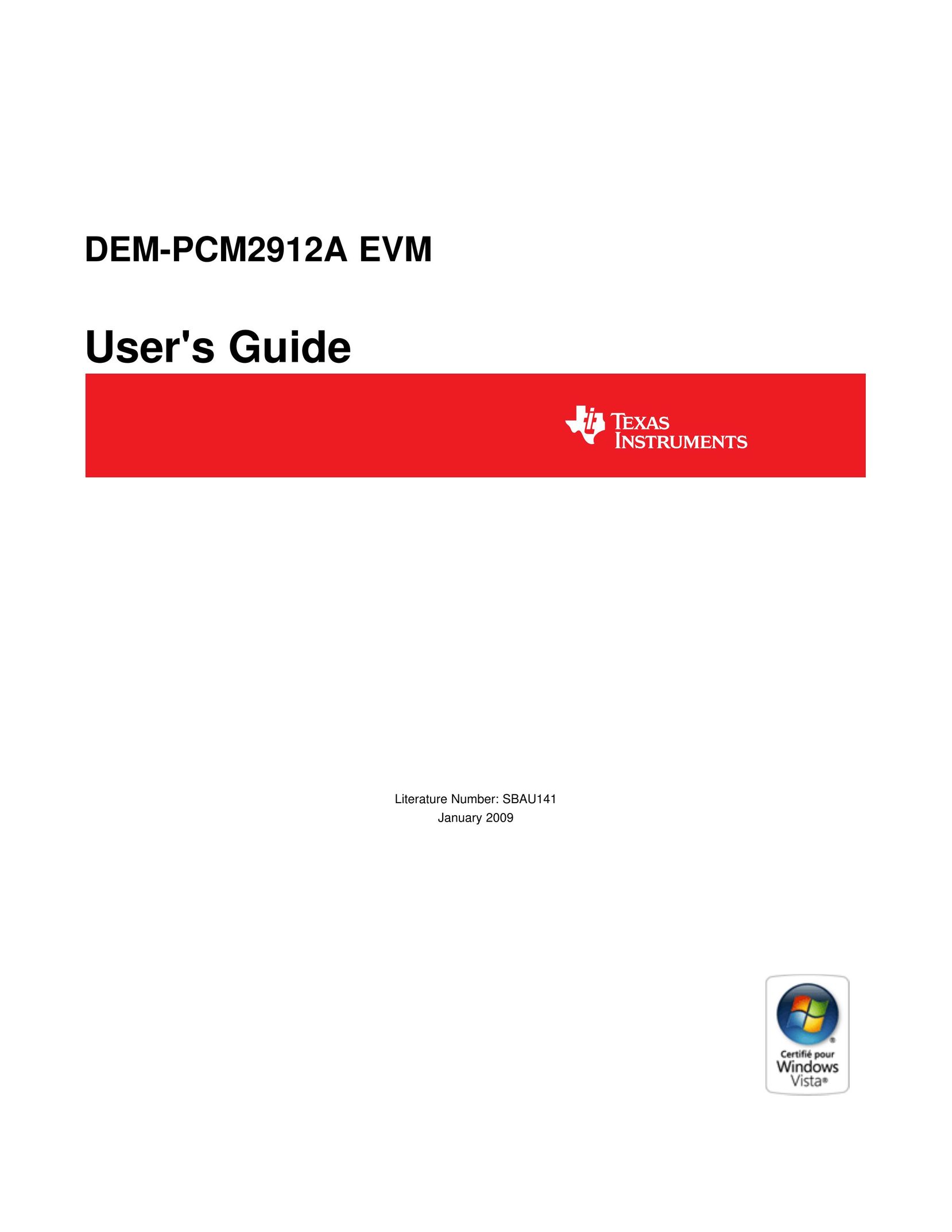 Texas Instruments DEM-PCM2912A EVM Network Card User Manual