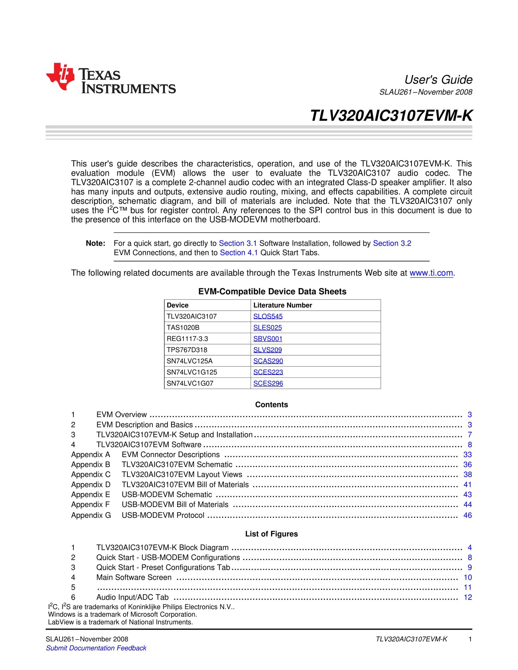 Texas Instruments TLV320AIC3107EVM-K Network Card User Manual