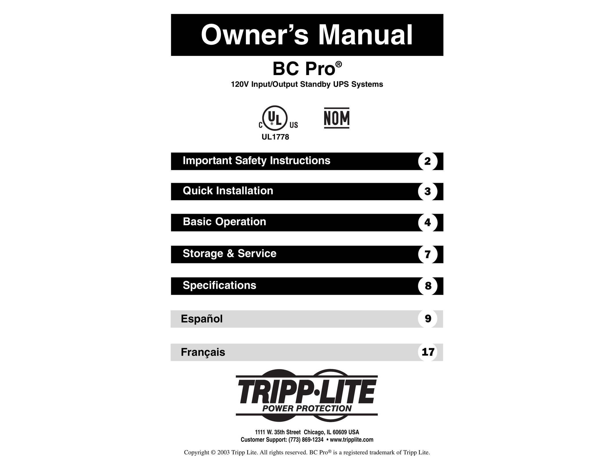Tripp Lite BC Pro Network Card User Manual