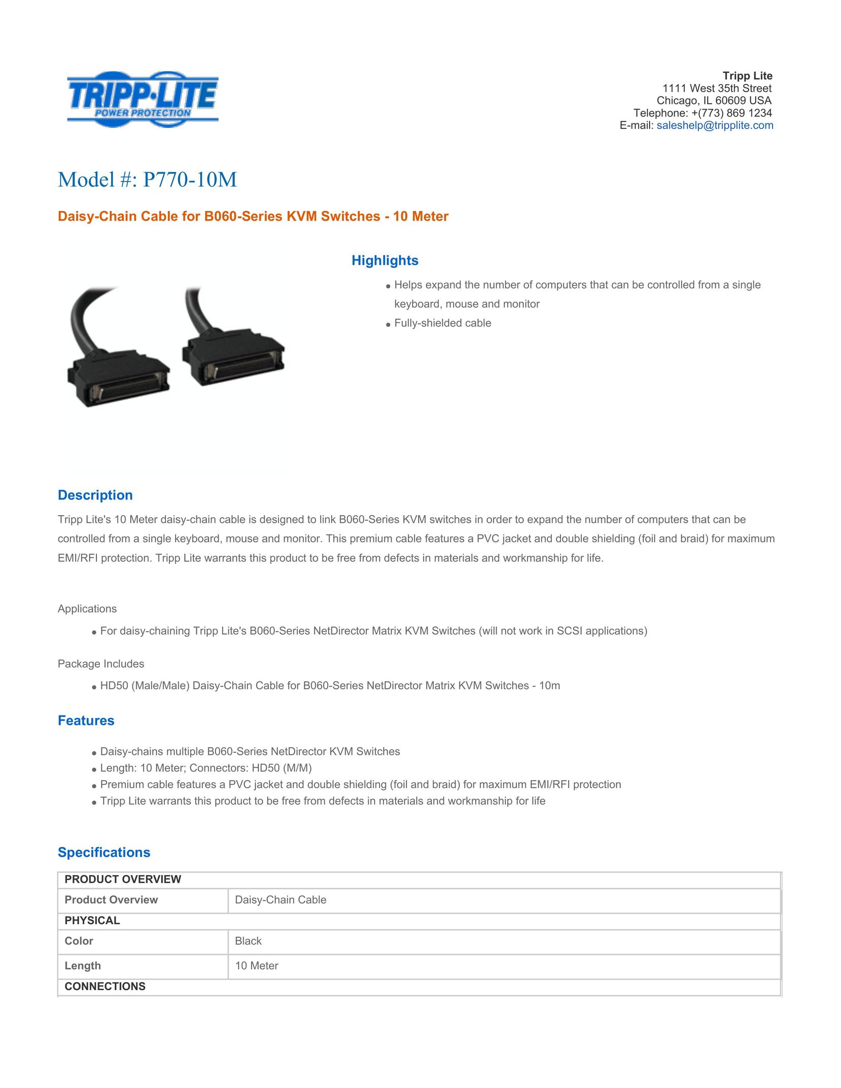 Tripp Lite P770-10M Network Card User Manual