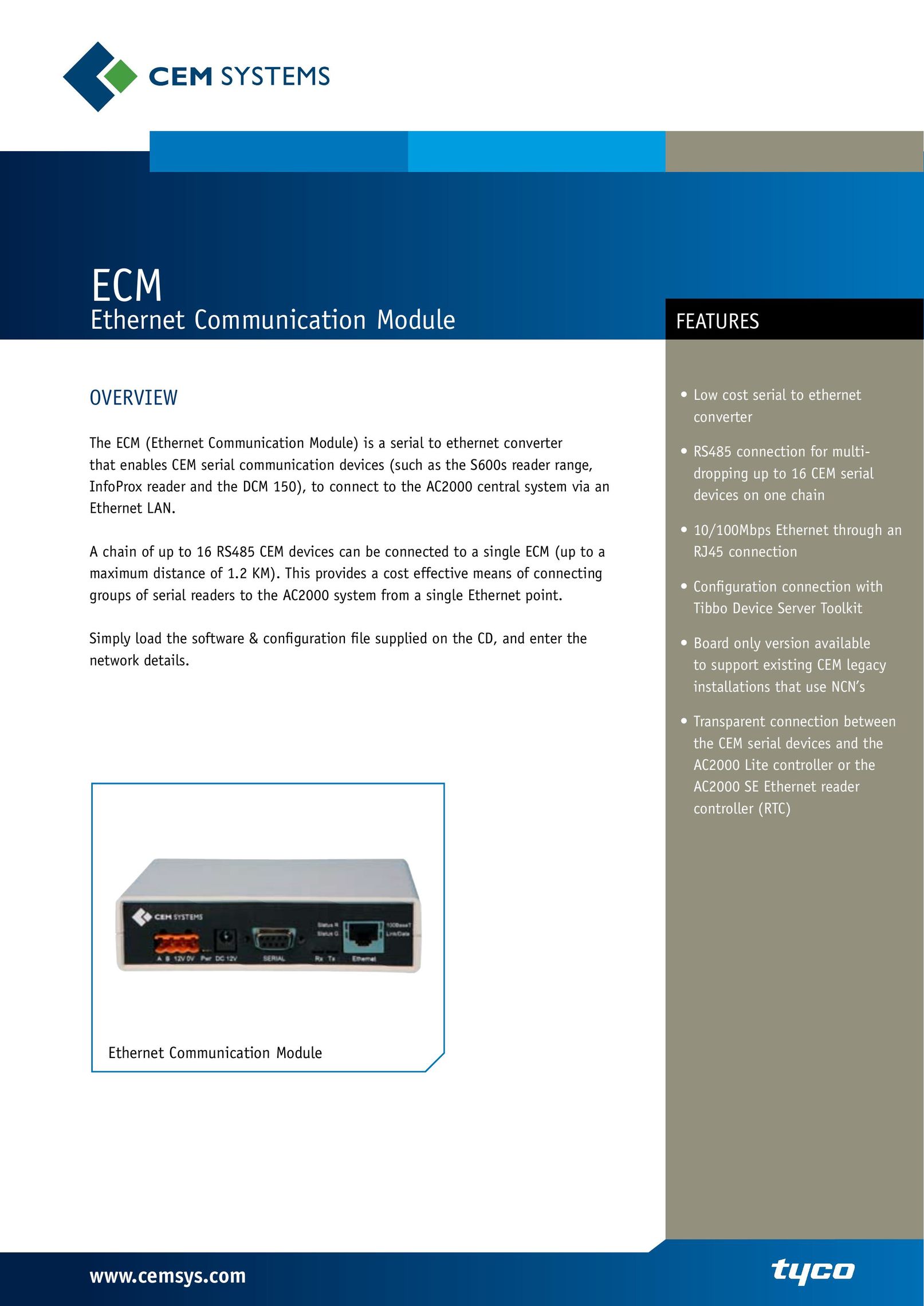 Tyco ECM Network Card User Manual