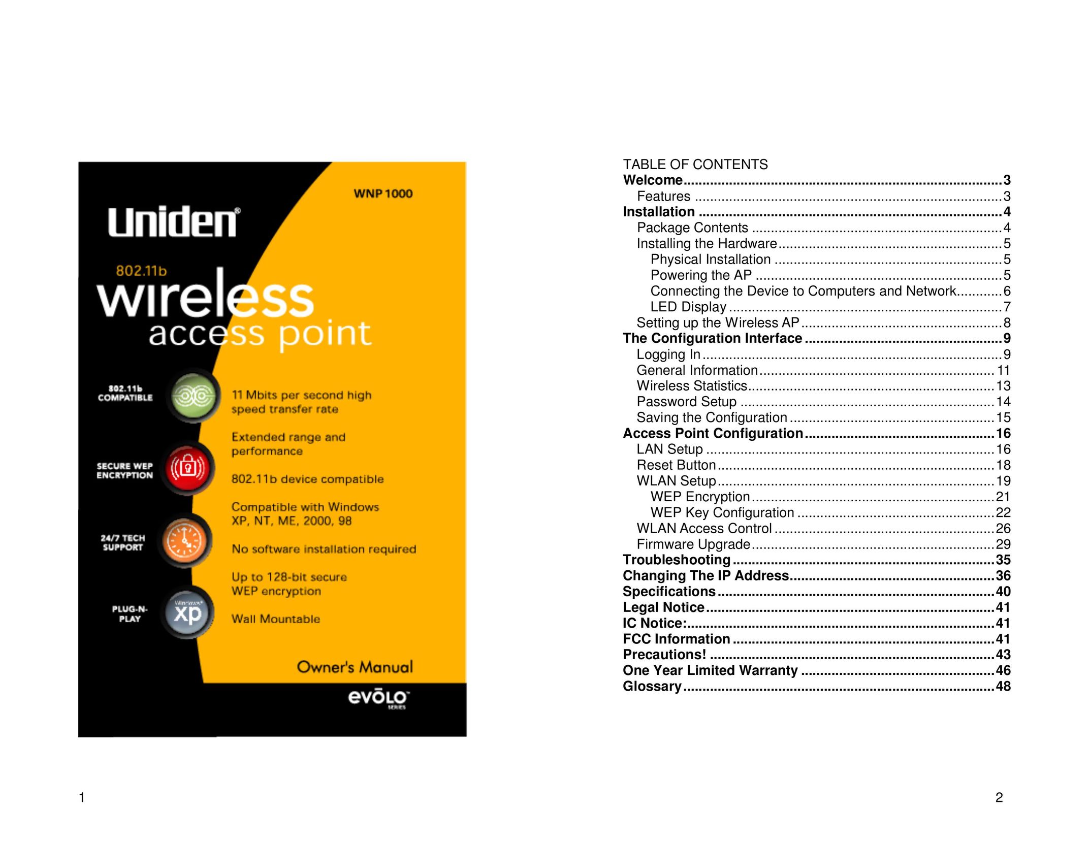 Uniden WNP1000 Network Card User Manual