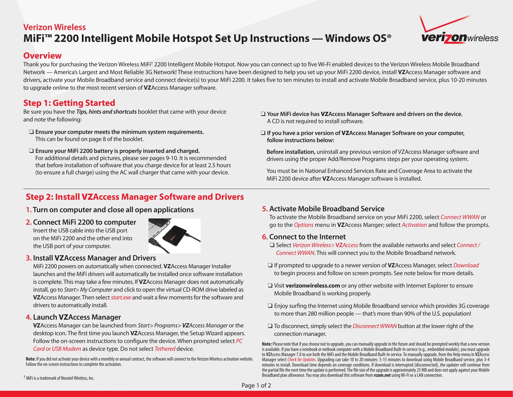 Verizon 2200 Network Card User Manual