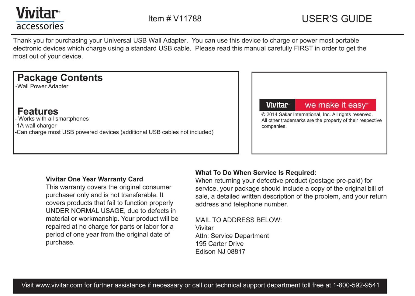 Vivitar V11788 Network Card User Manual