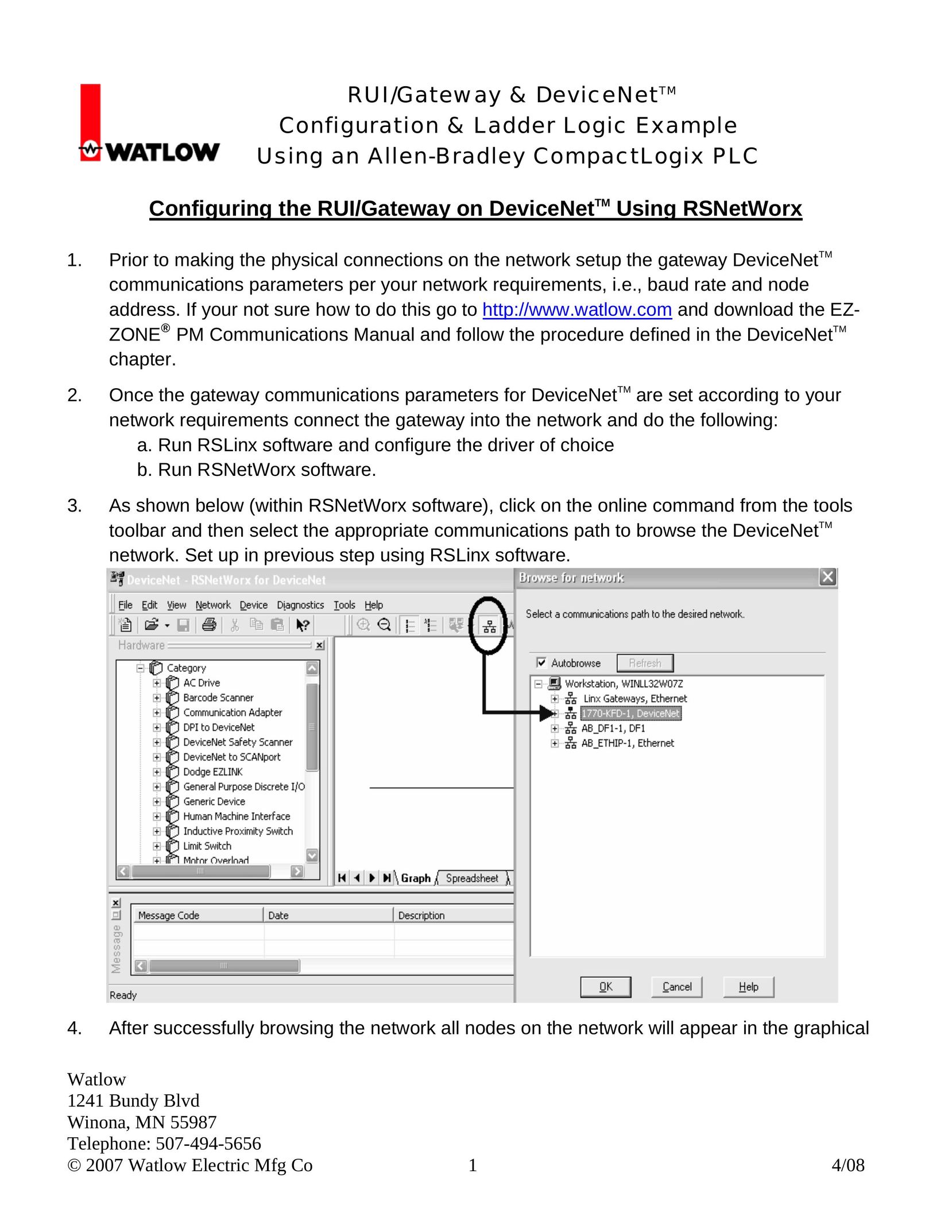 Watlow Electric Gateway & DeviceNet Network Card User Manual