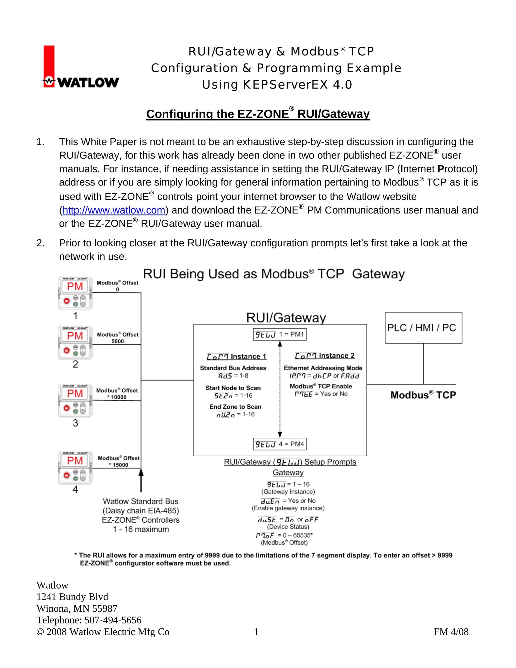 Watlow Electric RUI/Gateway Network Card User Manual