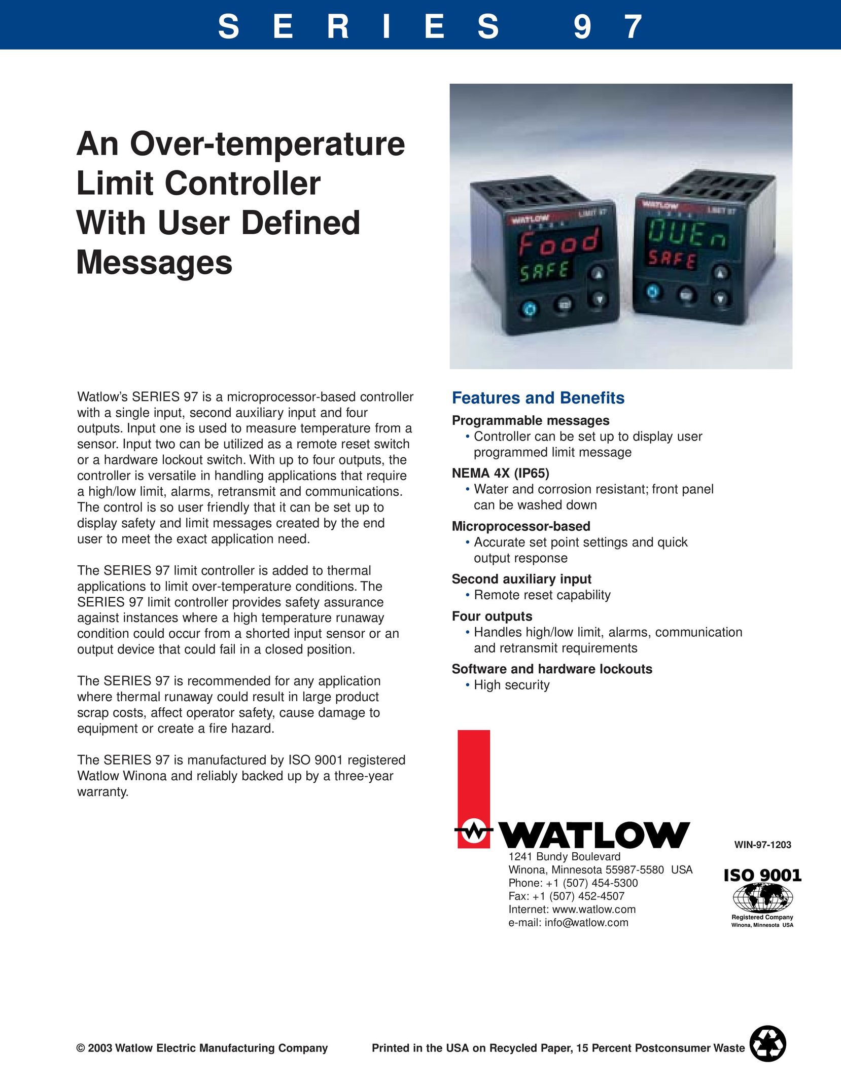 Watlow Electric Series 97 Network Card User Manual