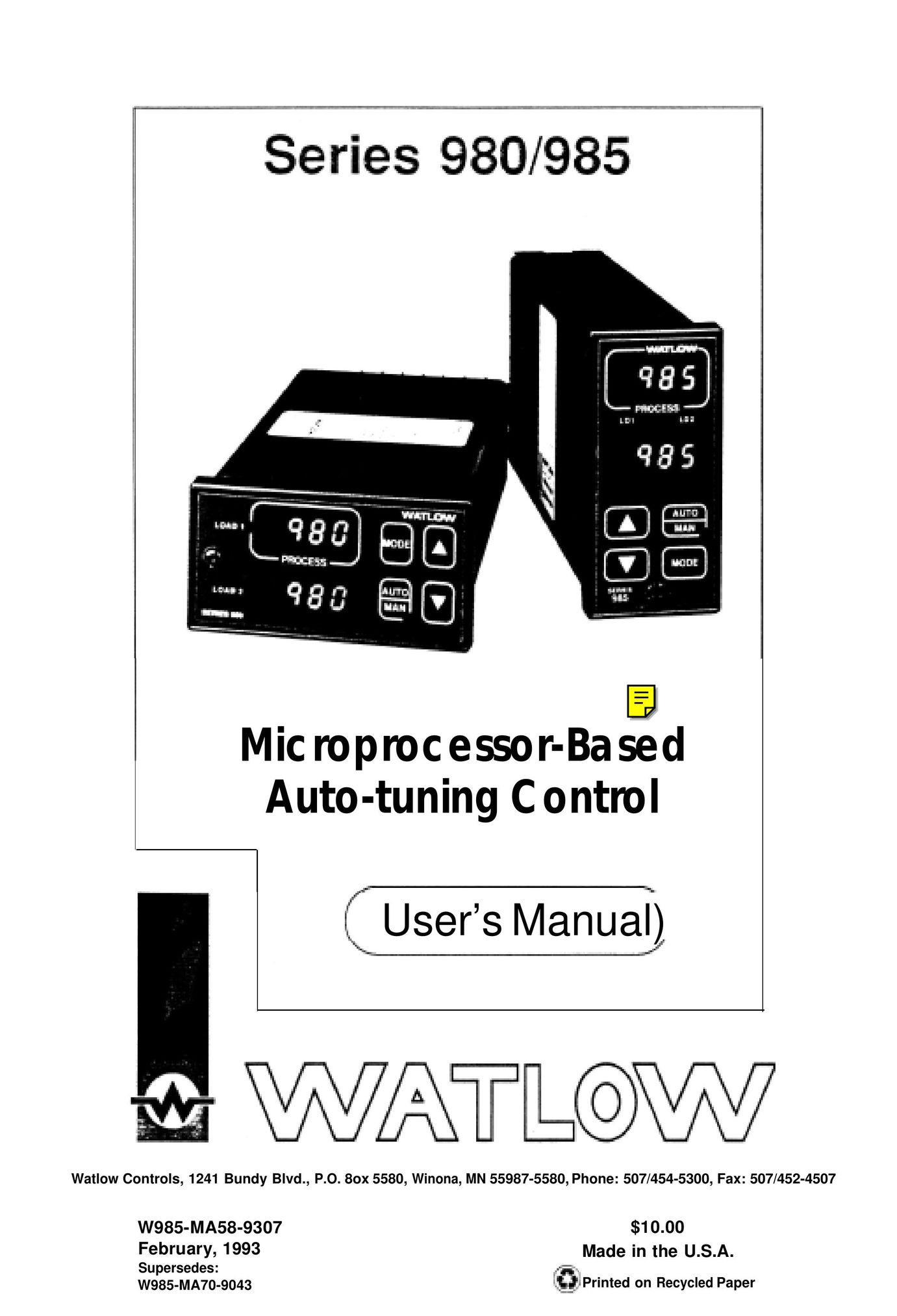 Watlow Electric SERIES 980/985 Network Card User Manual