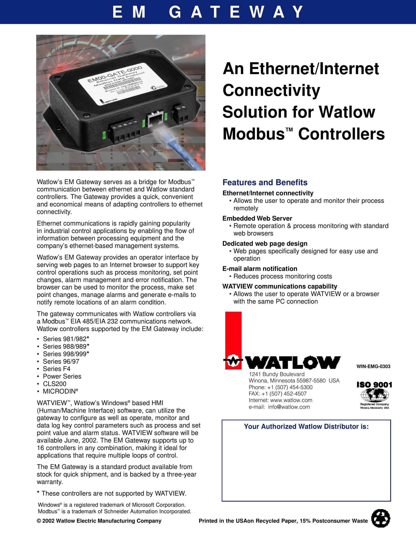 Watlow Electric WIN-EMG-0303 Network Card User Manual