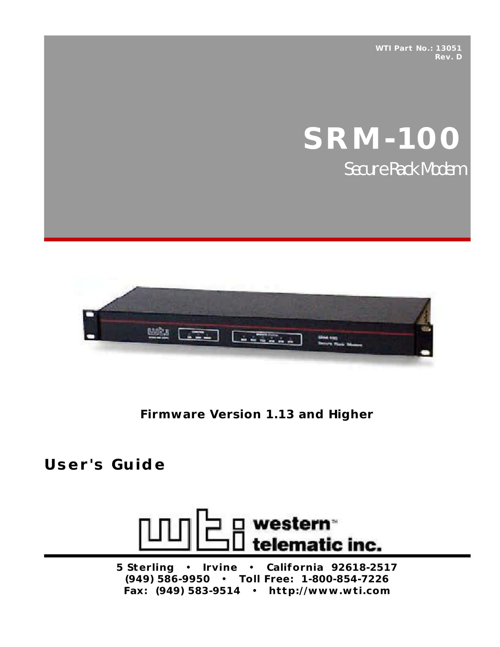 Western Telematic SRM-100 Network Card User Manual