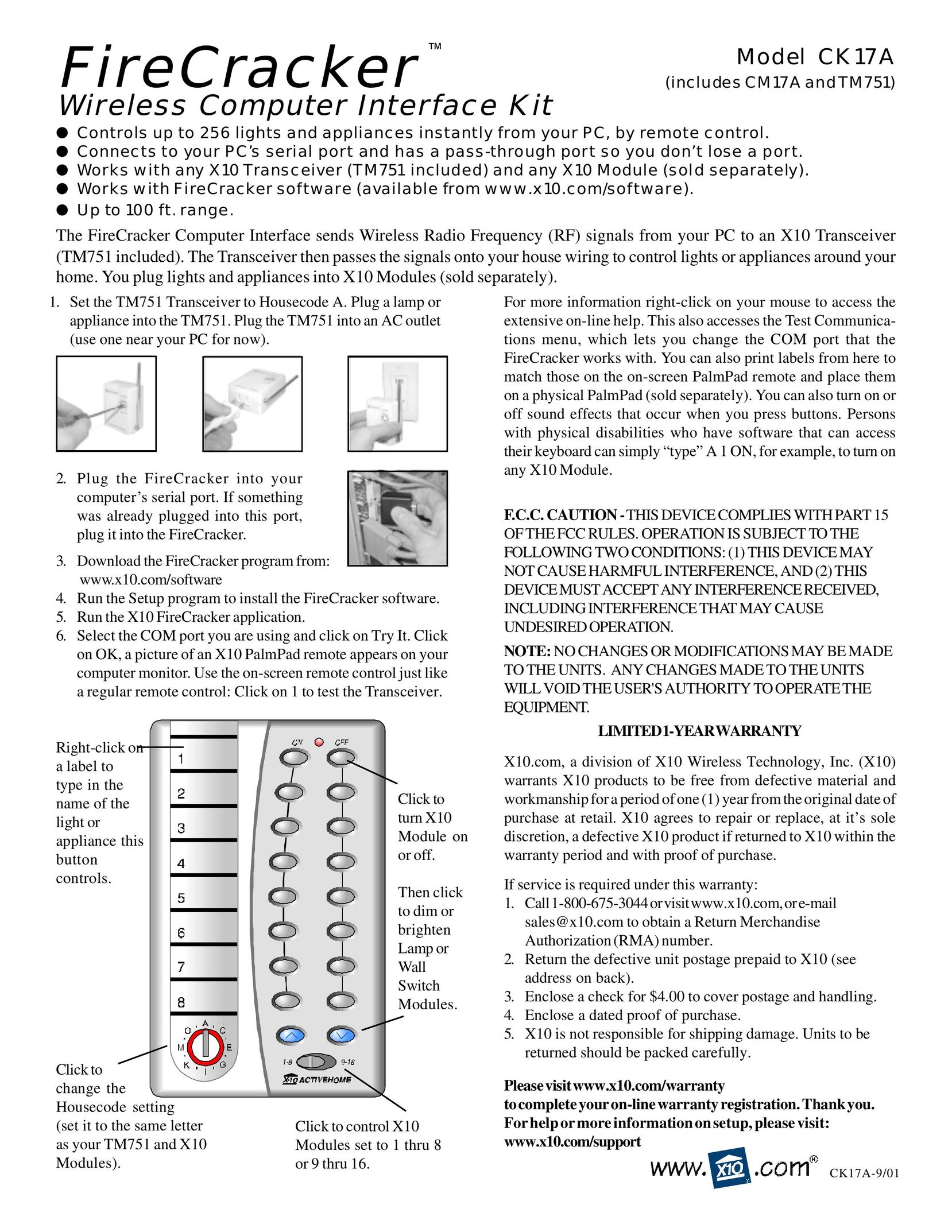 X10 Wireless Technology CM17A Network Card User Manual