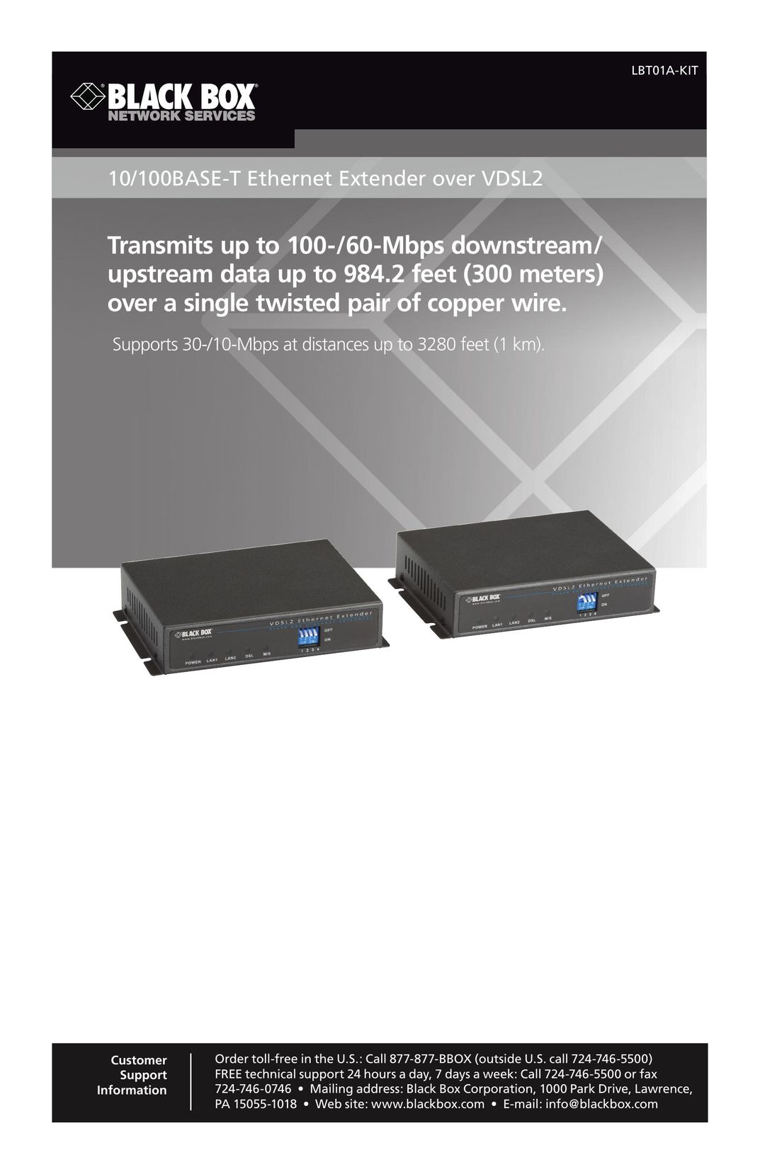 Black Box 10/100BASE-T Ethernet Extender over VDSL2 Network Hardware User Manual