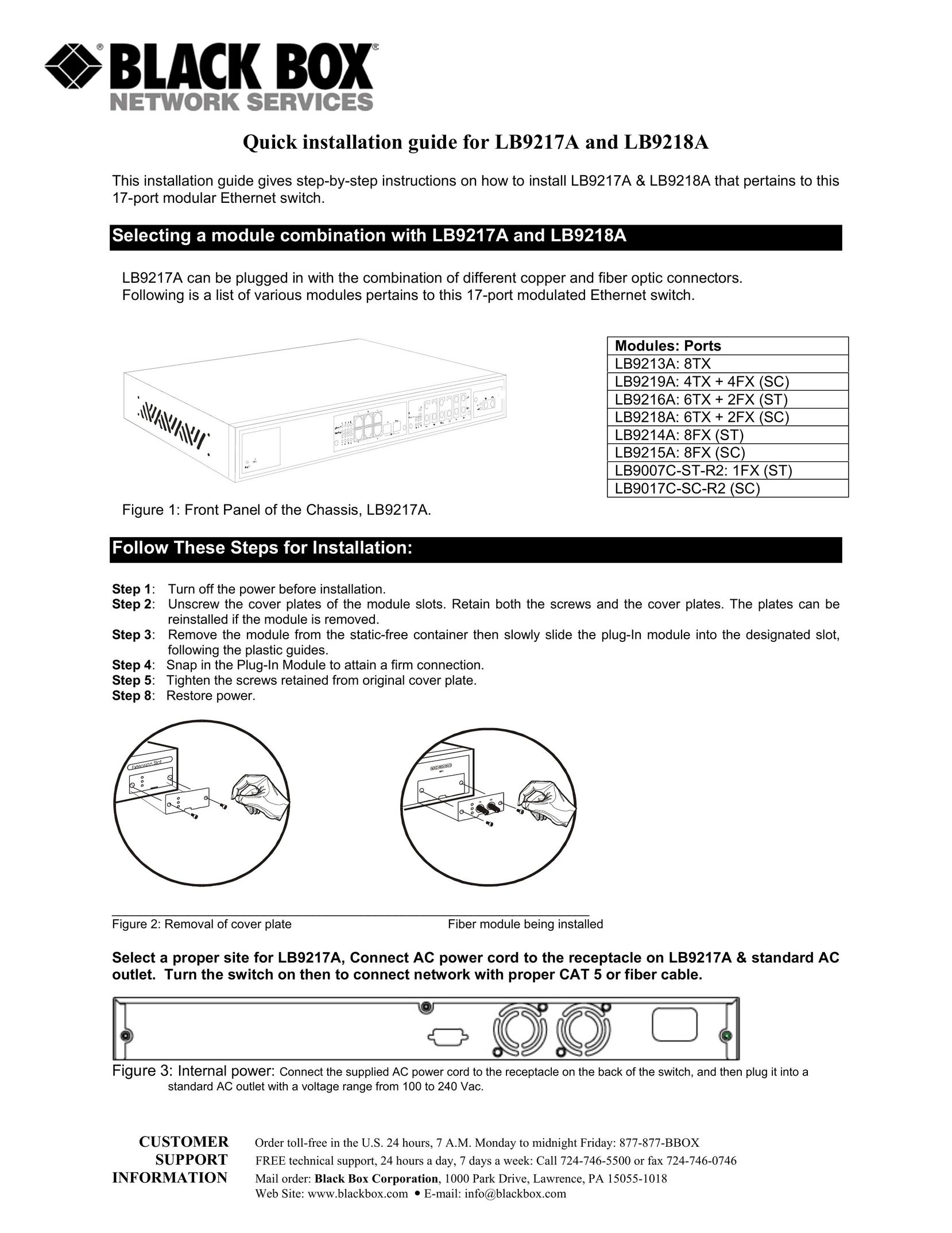 Black Box 17-port Modular Ethernet Switch Network Hardware User Manual