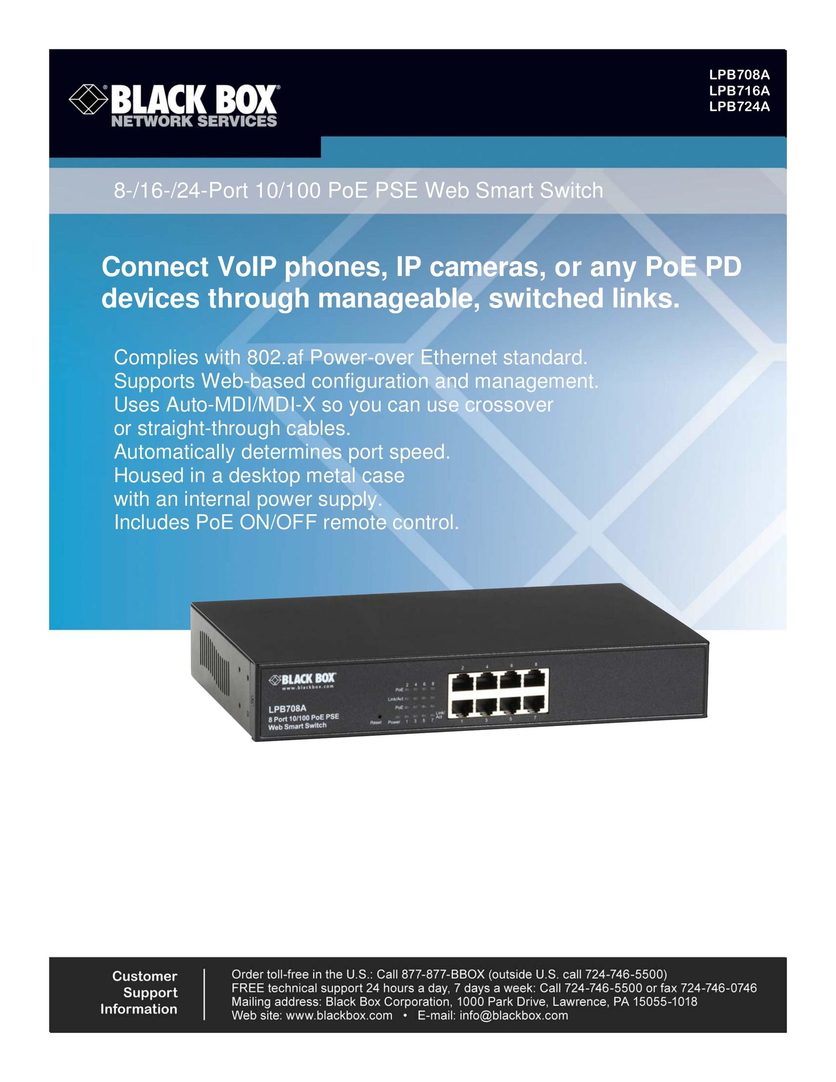 Black Box 8-/16-/24-Port 10/100 PoE PSE Web Smart Switch Network Hardware User Manual
